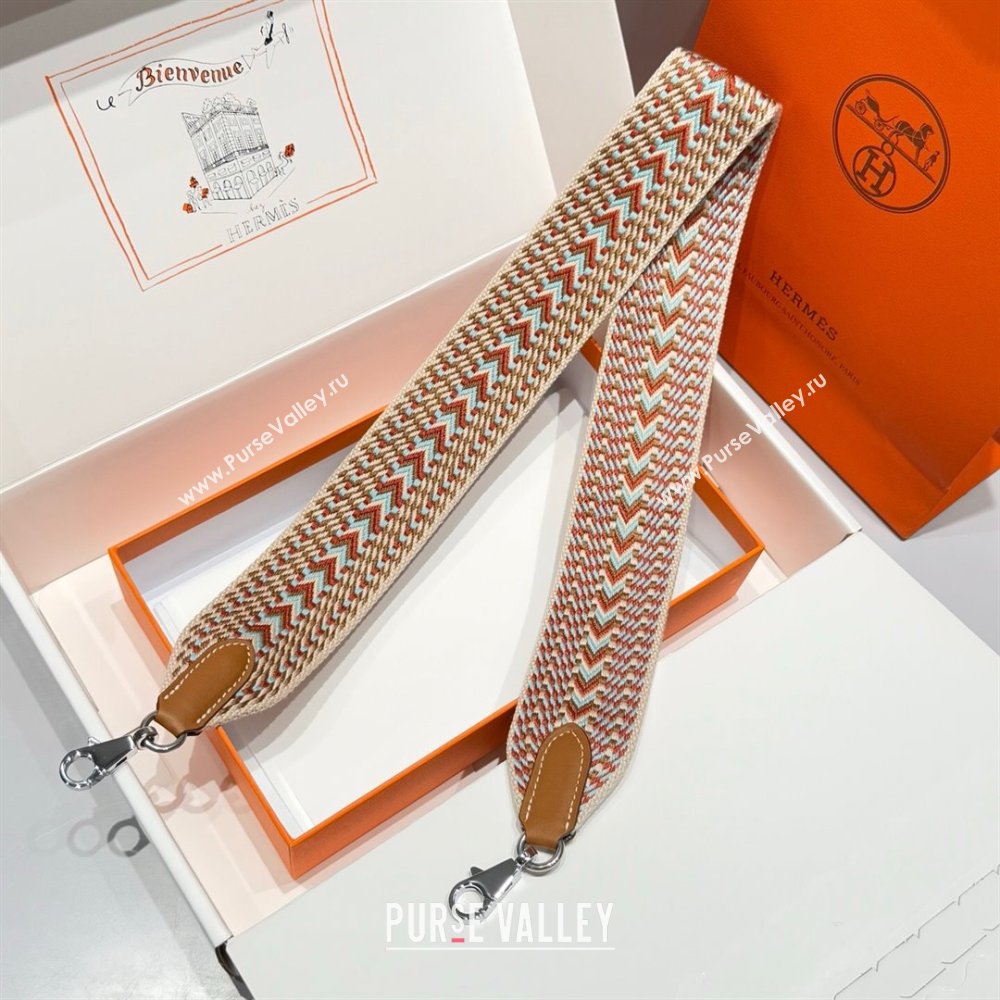 Hermes Canvas Bag Strap 5x85cm Brown/Beige/Silver 2025 (FL-250701055)