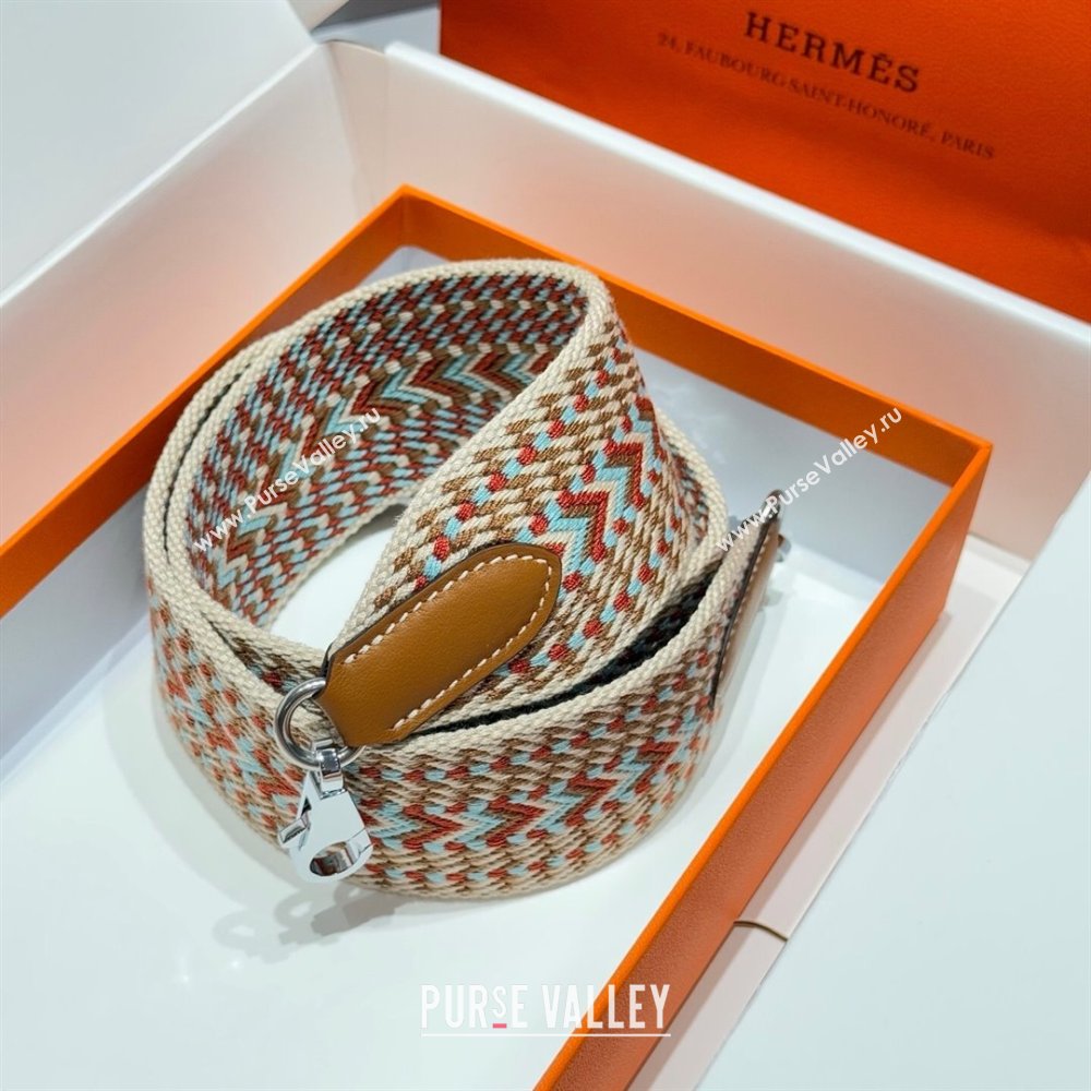 Hermes Canvas Bag Strap 5x85cm Brown/Beige/Silver 2025 (FL-250701055)