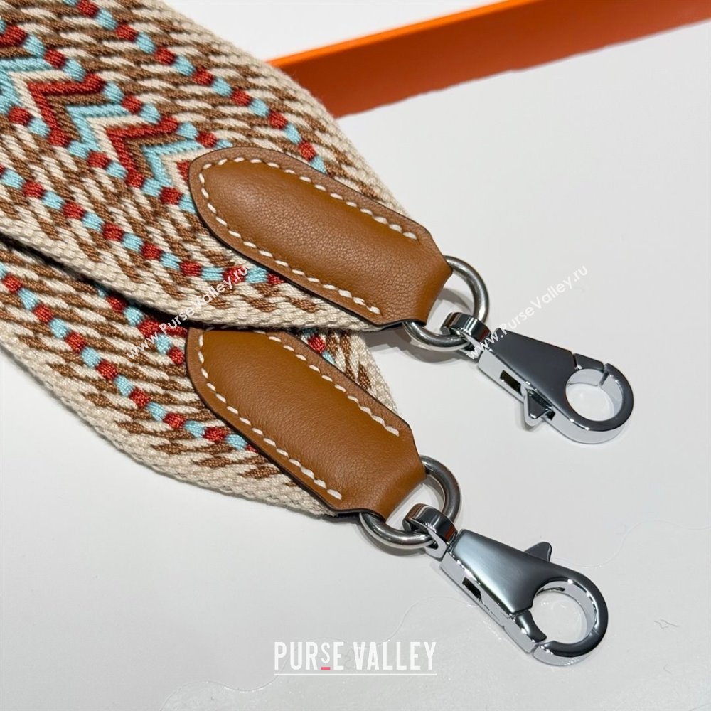 Hermes Canvas Bag Strap 5x85cm Brown/Beige/Silver 2025 (FL-250701055)