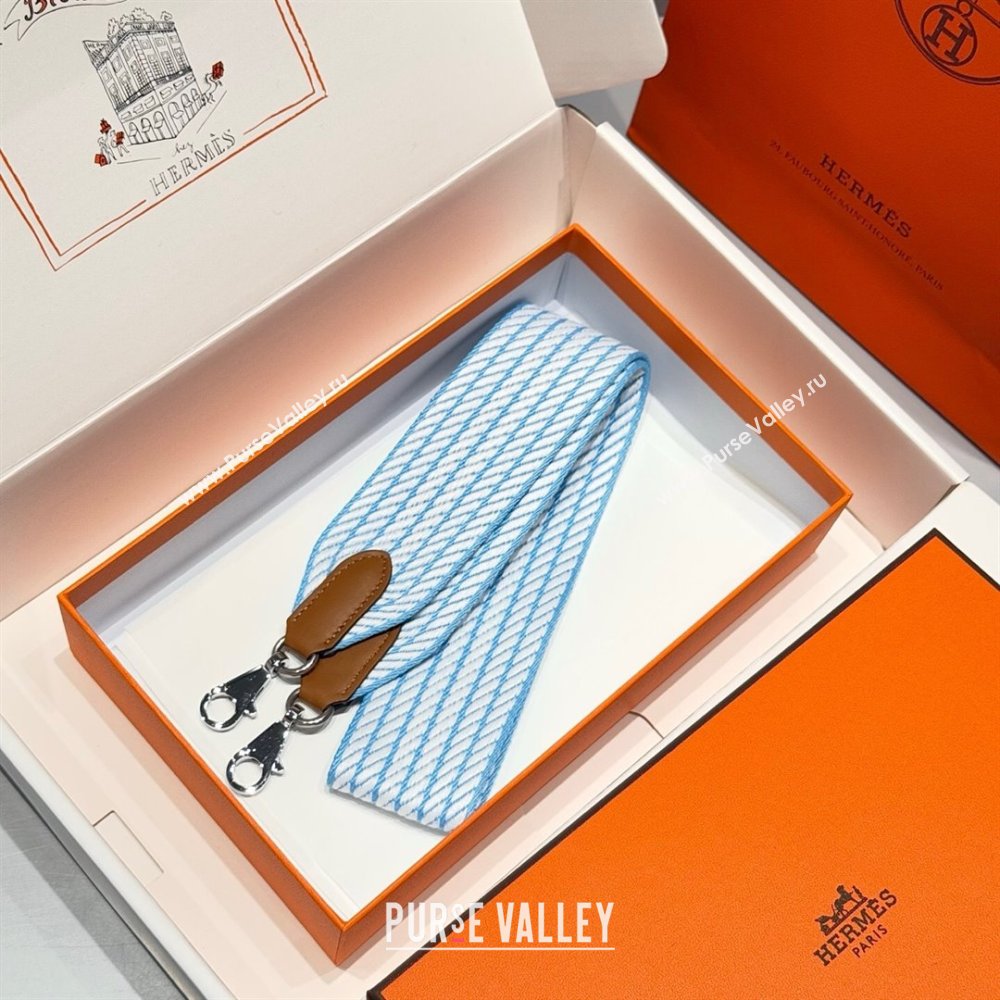 Hermes Canvas Bag Strap 5x85cm White/Blue/Silver 2025 (FL-250701056)