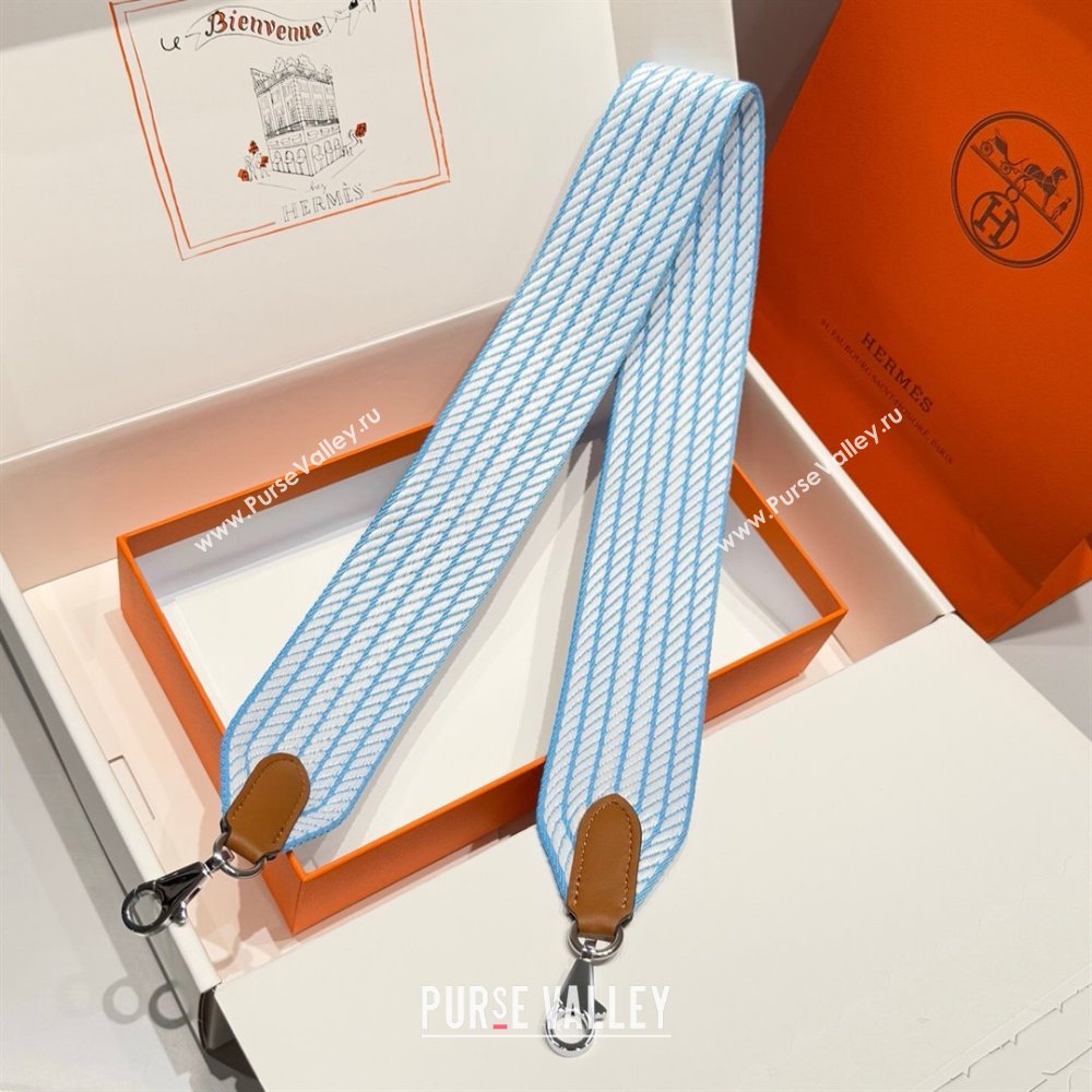 Hermes Canvas Bag Strap 5x85cm White/Blue/Silver 2025 (FL-250701056)