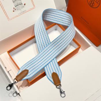 Hermes Canvas Bag Strap 5x85cm White/Blue/Silver 2025 (FL-250701056)