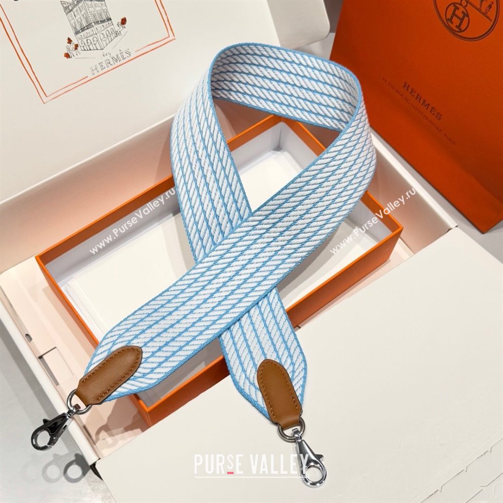 Hermes Canvas Bag Strap 5x85cm White/Blue/Silver 2025 (FL-250701056)