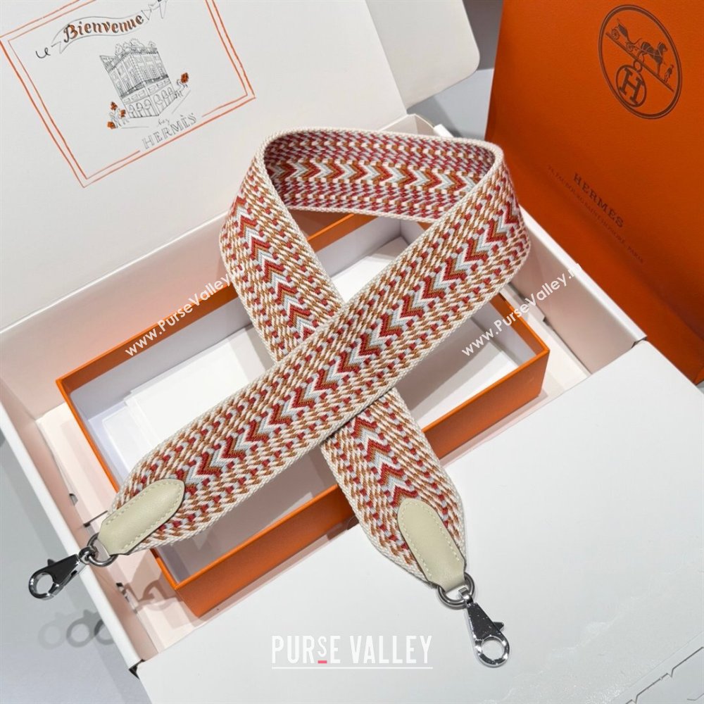 Hermes Canvas Bag Strap 5x85cm White/Red/Silver 02 2025 (FL-250701038)