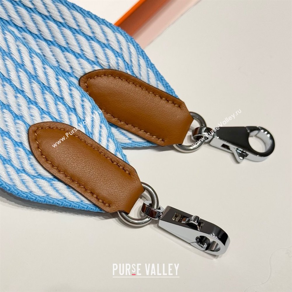 Hermes Canvas Bag Strap 5x85cm White/Blue/Silver 2025 (FL-250701056)