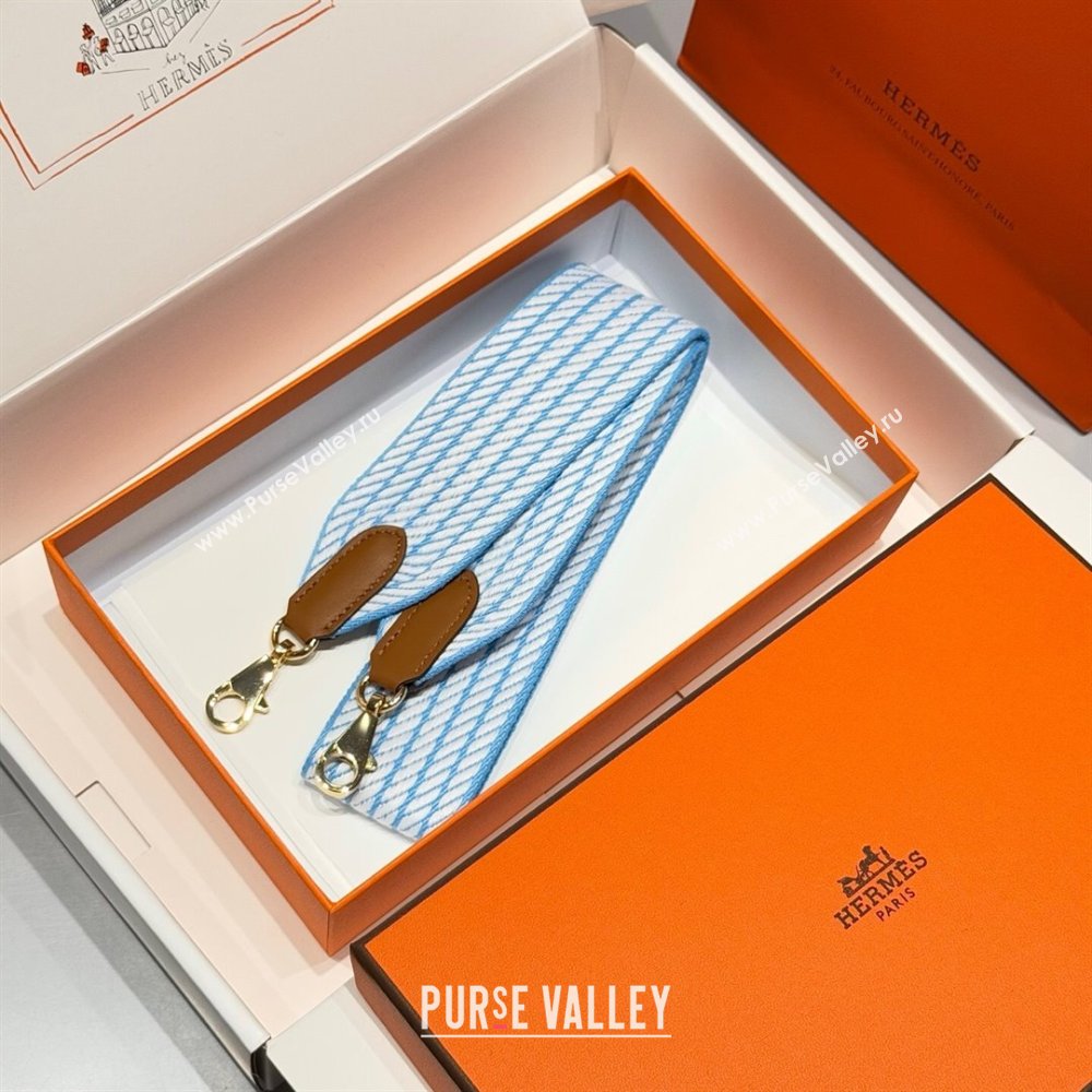 Hermes Canvas Bag Strap 5x85cm White/Blue/Gold 2025 (FL-250701057)