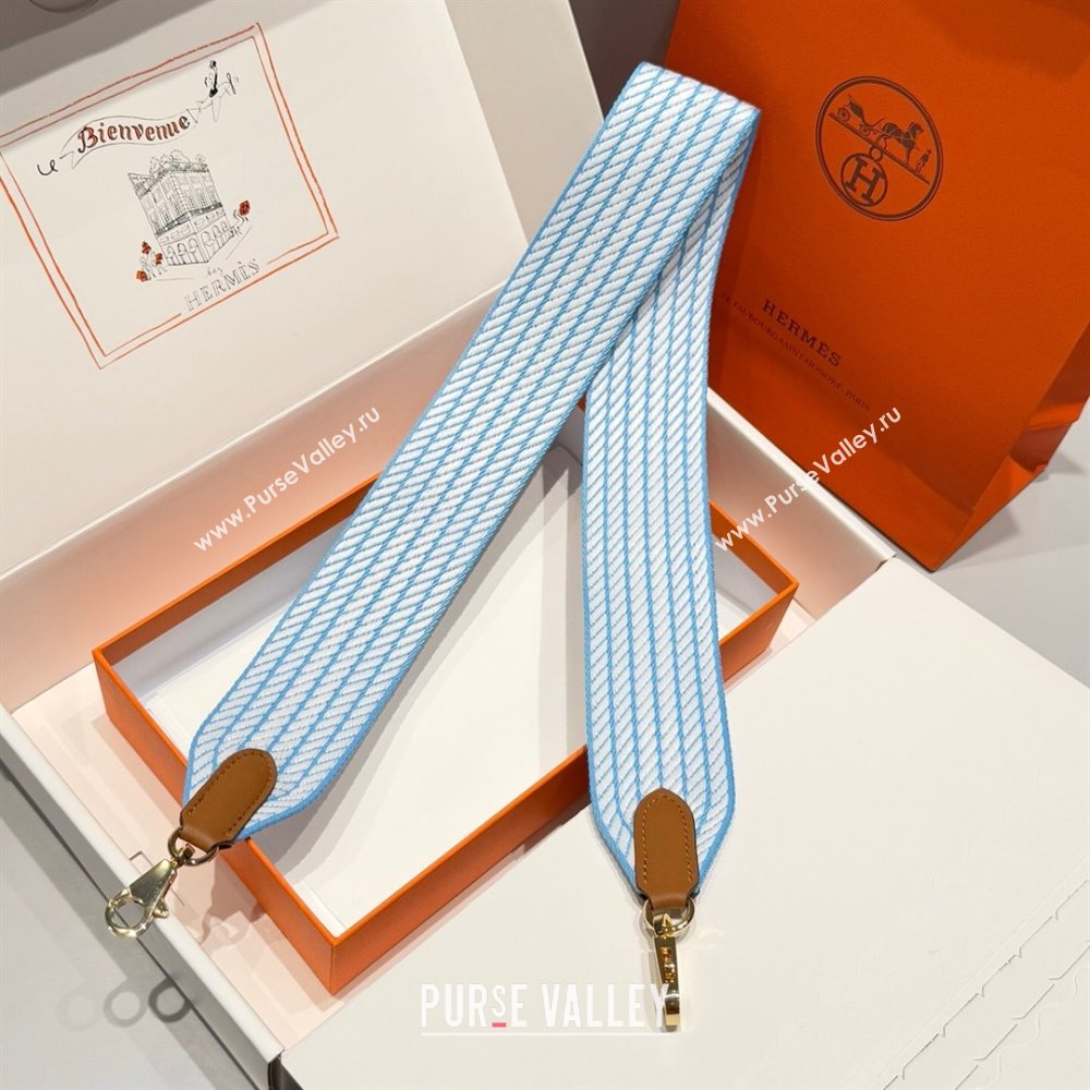 Hermes Canvas Bag Strap 5x85cm White/Blue/Gold 2025 (FL-250701057)