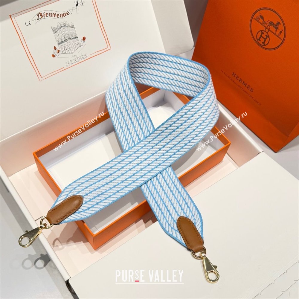 Hermes Canvas Bag Strap 5x85cm White/Blue/Gold 2025 (FL-250701057)