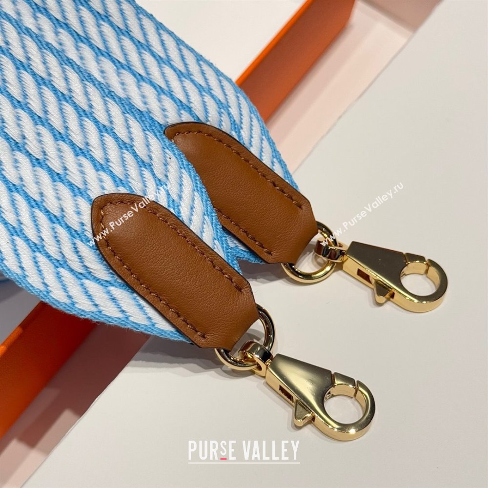 Hermes Canvas Bag Strap 5x85cm White/Blue/Gold 2025 (FL-250701057)