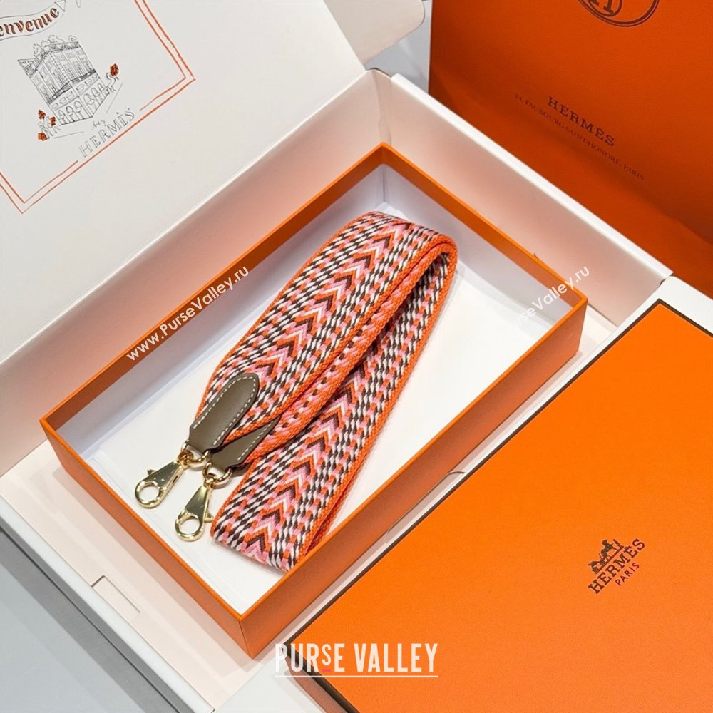 Hermes Canvas Bag Strap 5x85cm Orange/Gold 2025 (FL-250701058)