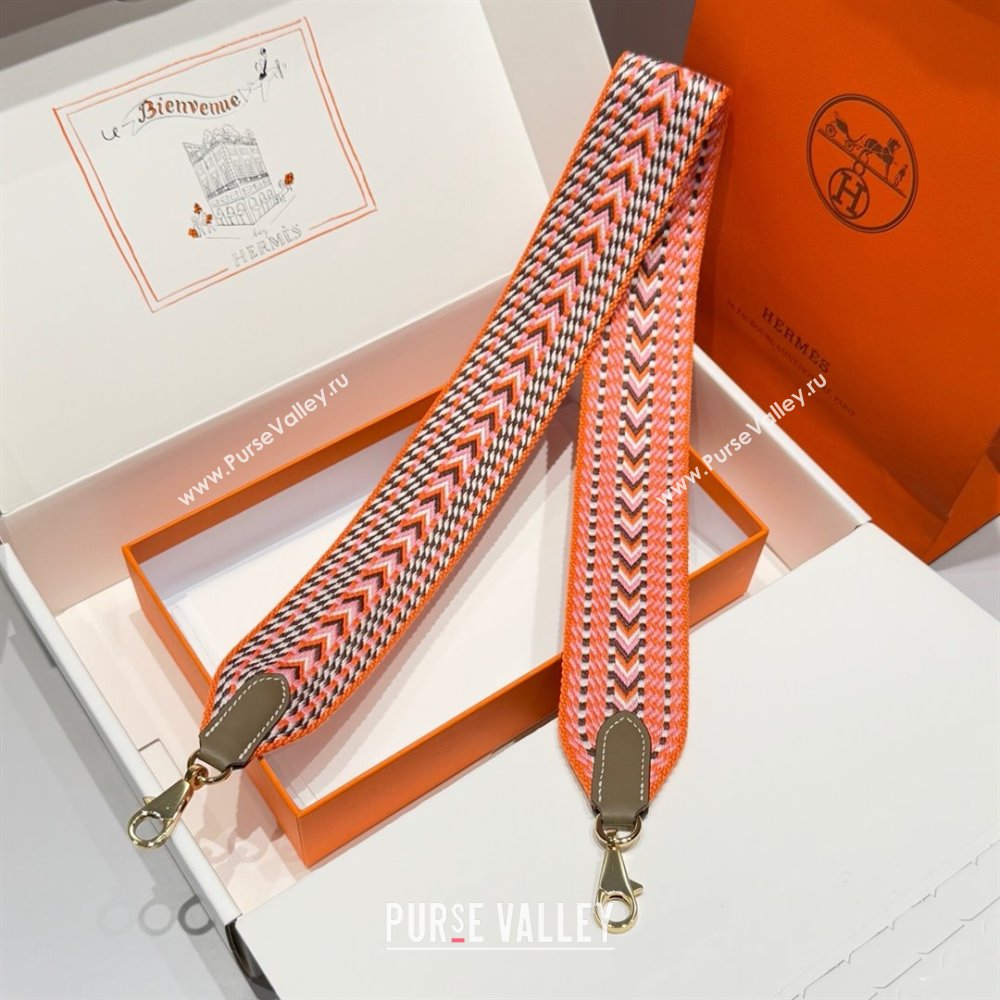 Hermes Canvas Bag Strap 5x85cm Orange/Gold 2025 (FL-250701058)