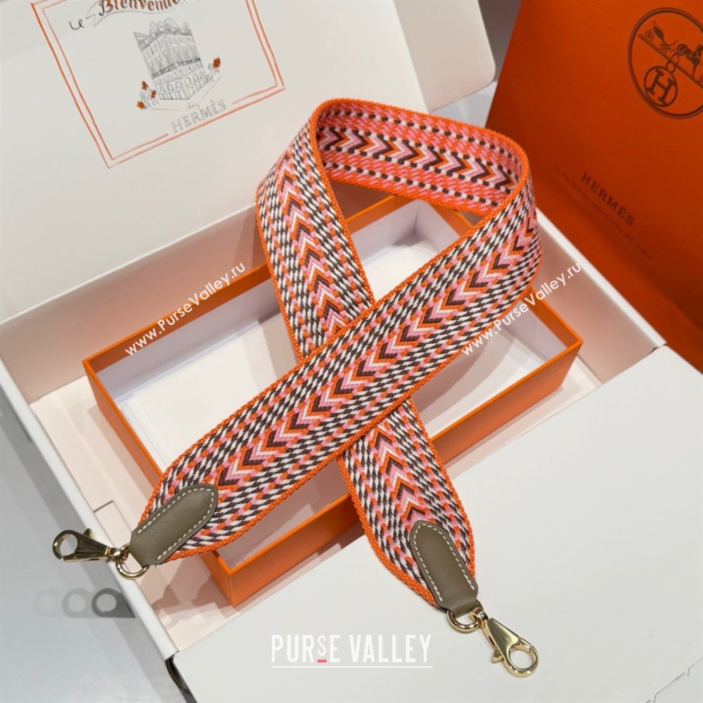 Hermes Canvas Bag Strap 5x85cm Orange/Gold 2025 (FL-250701058)