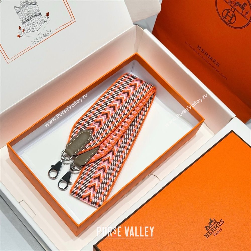 Hermes Canvas Bag Strap 5x85cm Orange/Silver 2025 (FL-250701059)