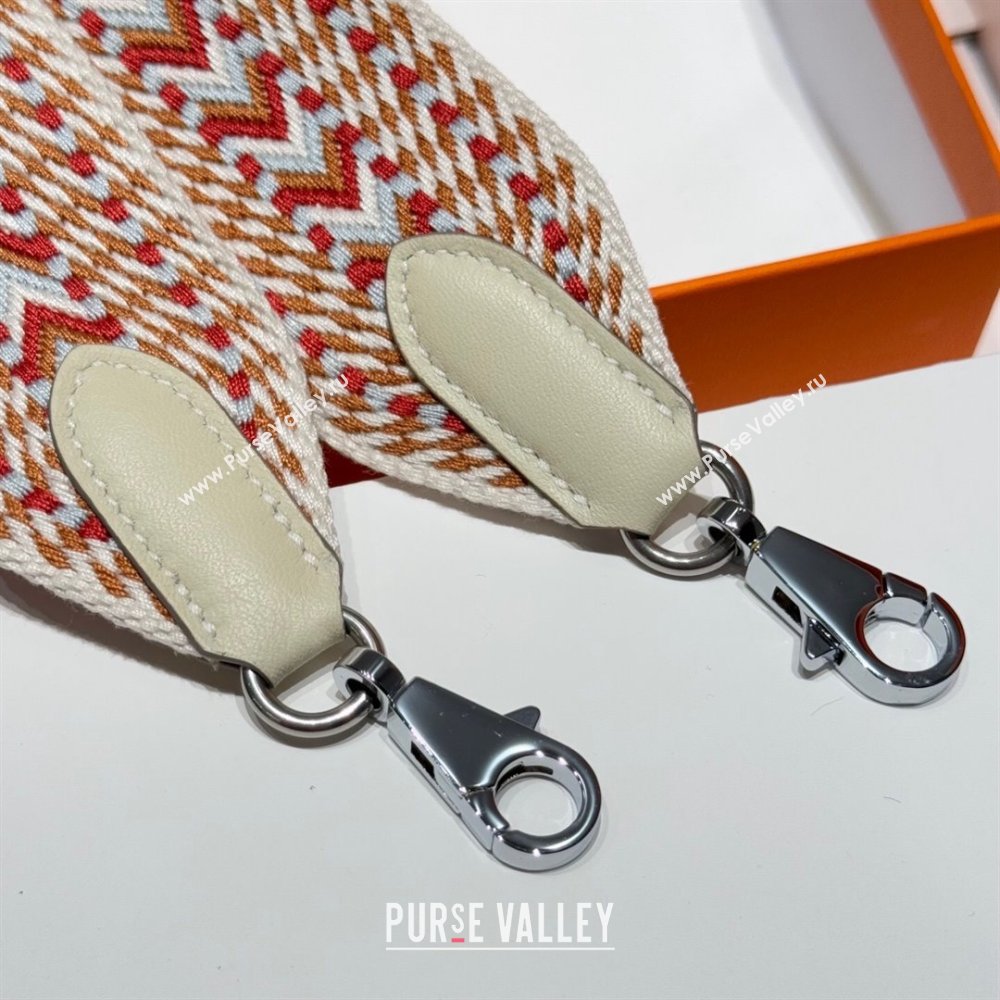 Hermes Canvas Bag Strap 5x85cm White/Red/Silver 02 2025 (FL-250701038)