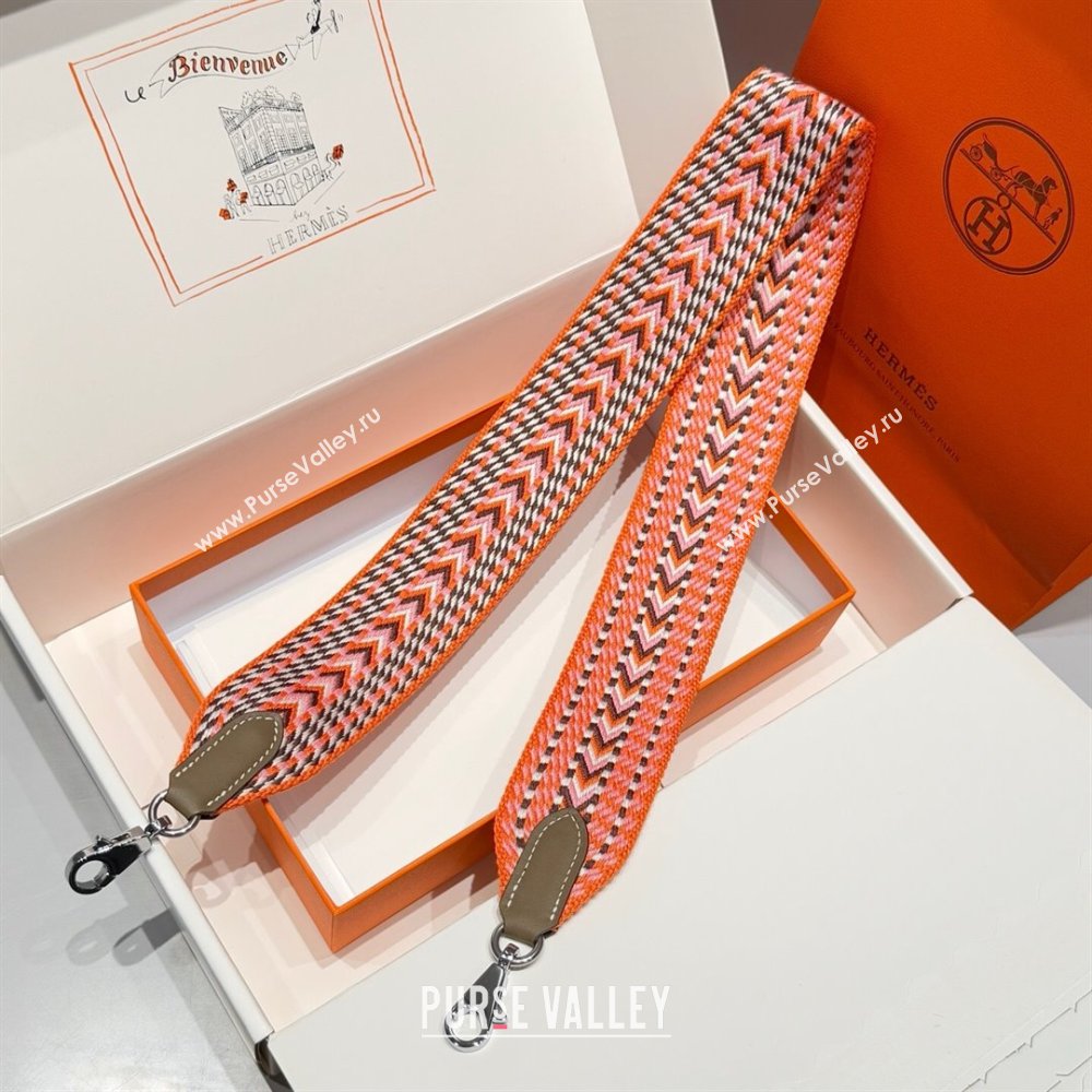Hermes Canvas Bag Strap 5x85cm Orange/Silver 2025 (FL-250701059)