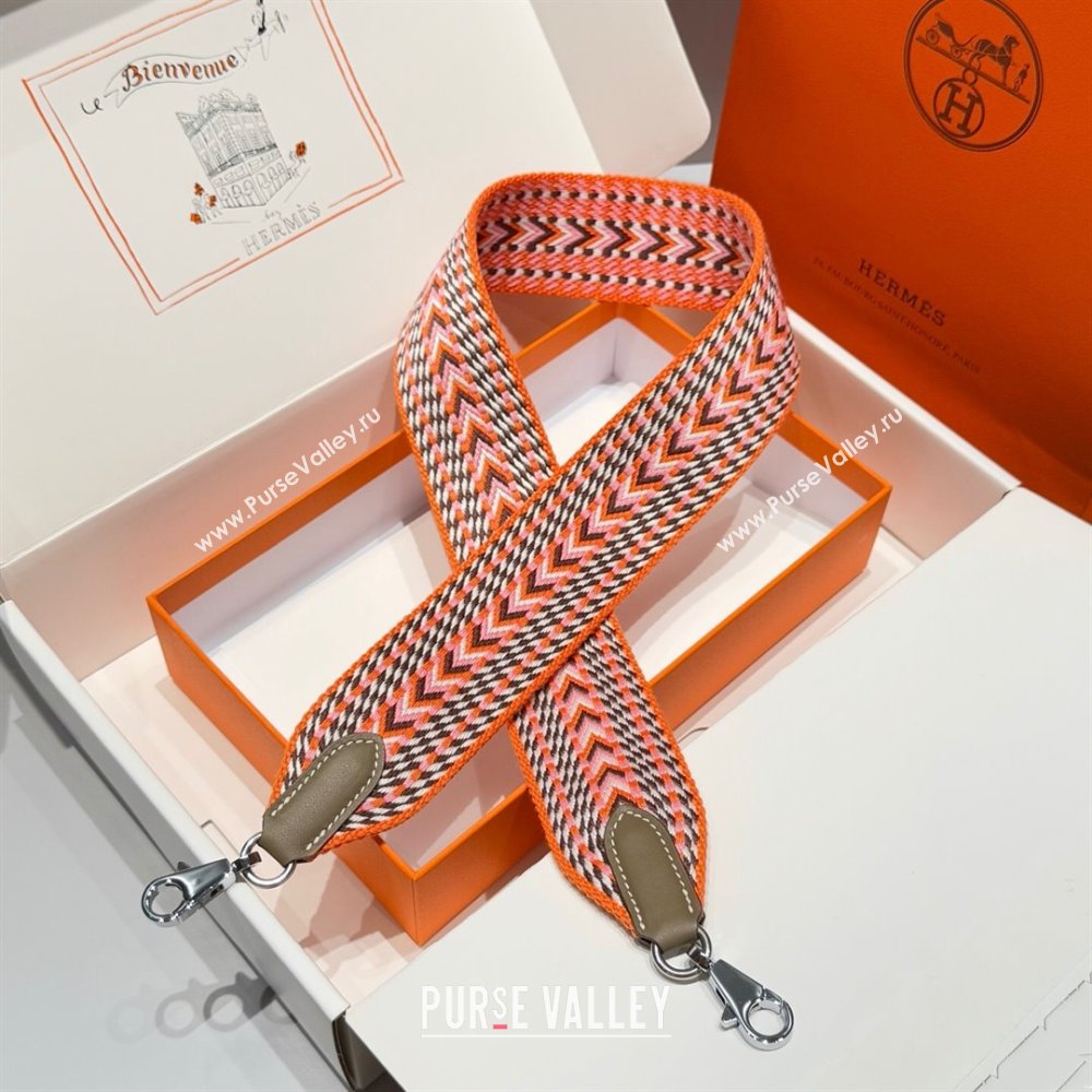 Hermes Canvas Bag Strap 5x85cm Orange/Silver 2025 (FL-250701059)