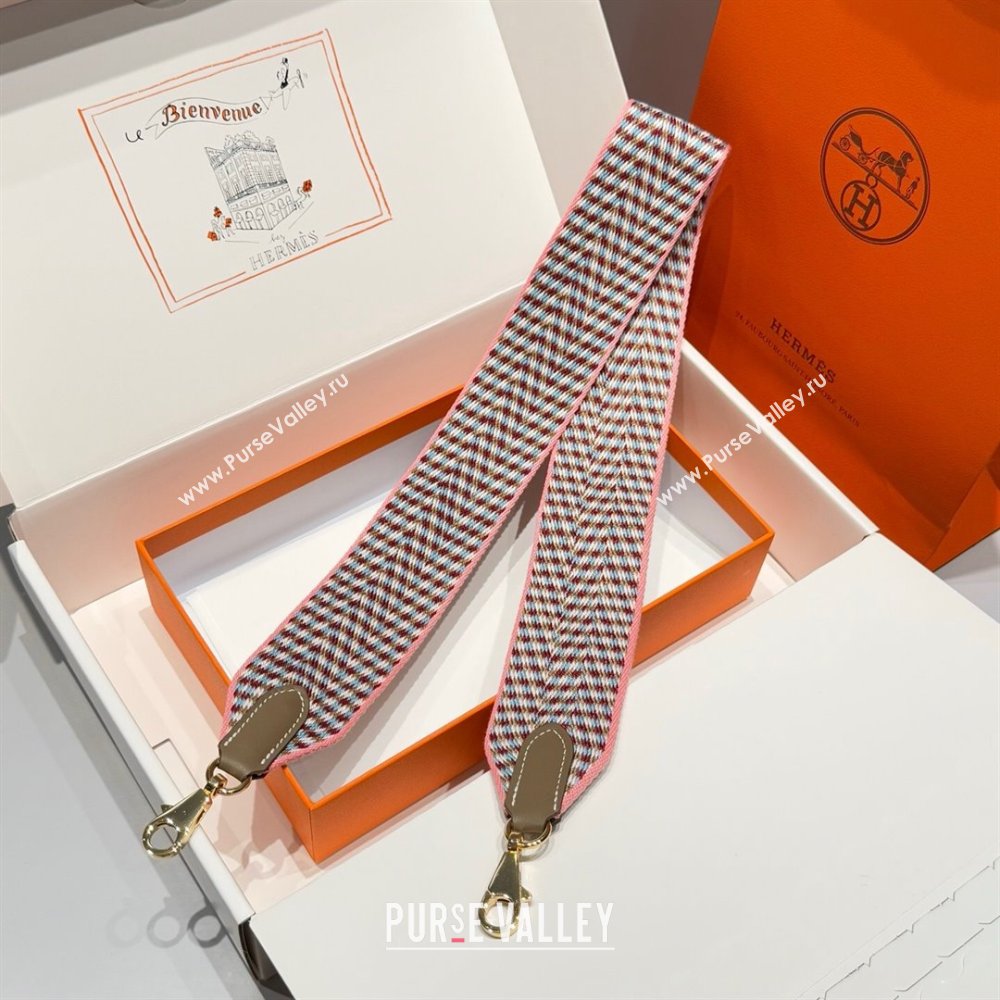 Hermes Canvas Bag Strap 5x85cm Light Pink/Gold 2025 (FL-250701060)