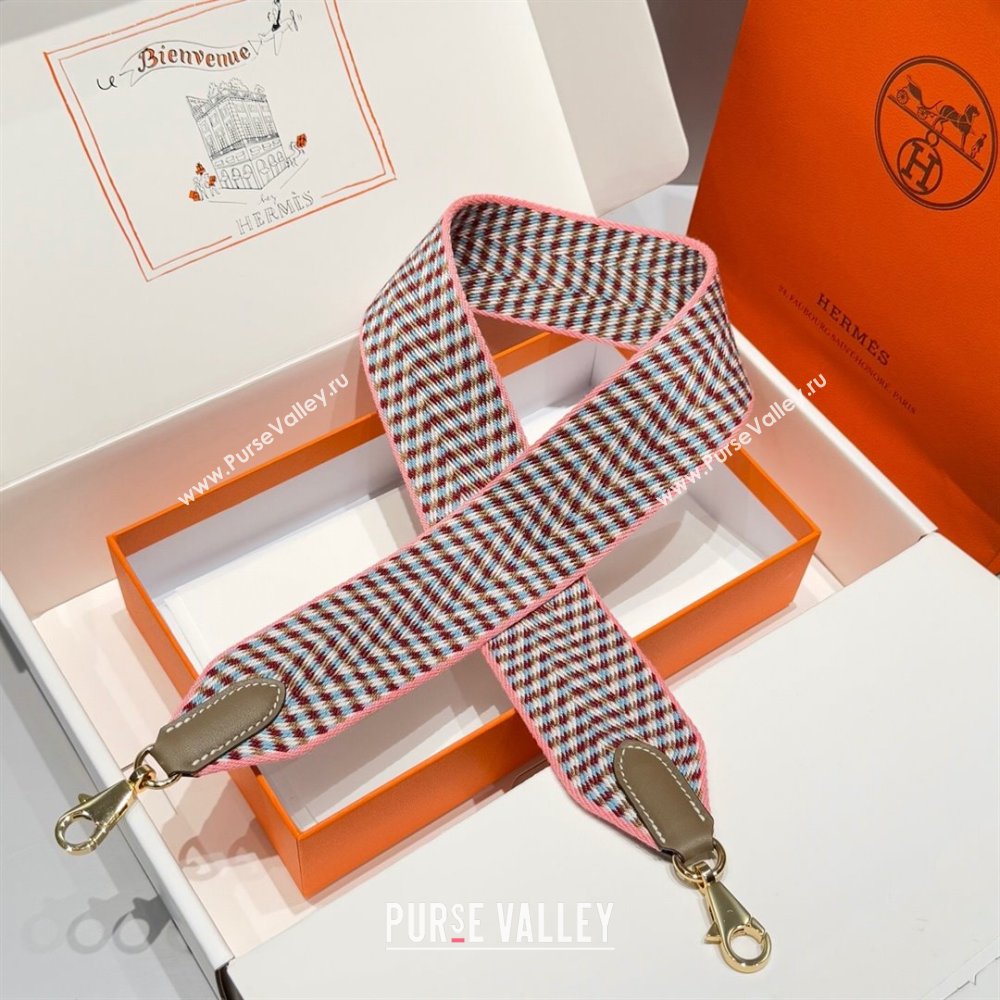 Hermes Canvas Bag Strap 5x85cm Light Pink/Gold 2025 (FL-250701060)