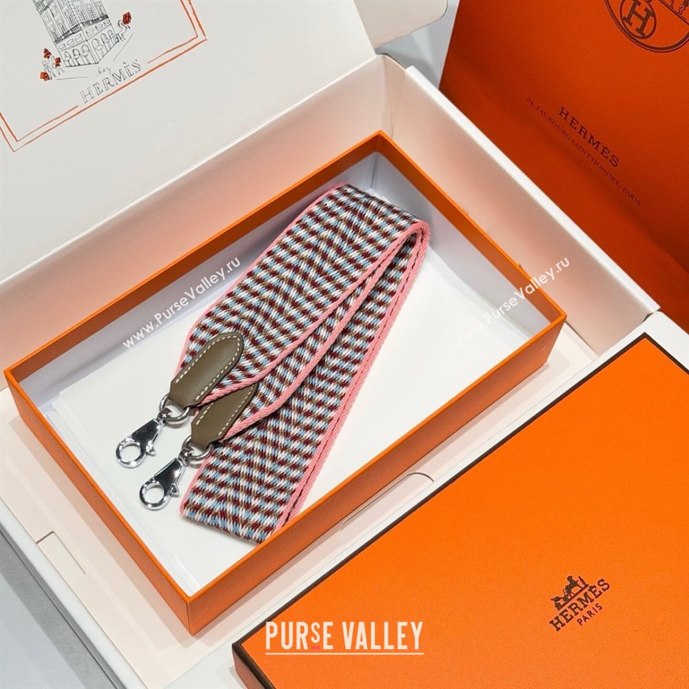 Hermes Canvas Bag Strap 5x85cm Light Pink/Gold 2025 (FL-250701061)