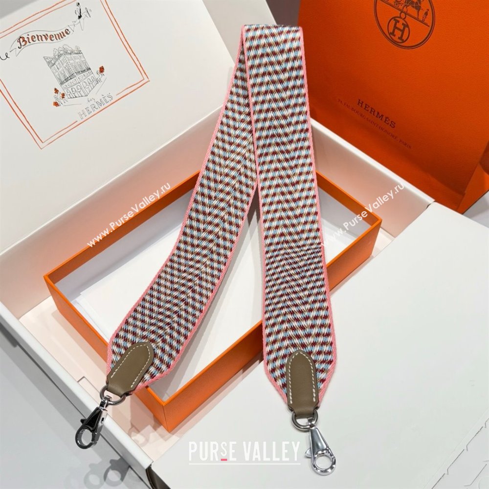 Hermes Canvas Bag Strap 5x85cm Light Pink/Gold 2025 (FL-250701061)