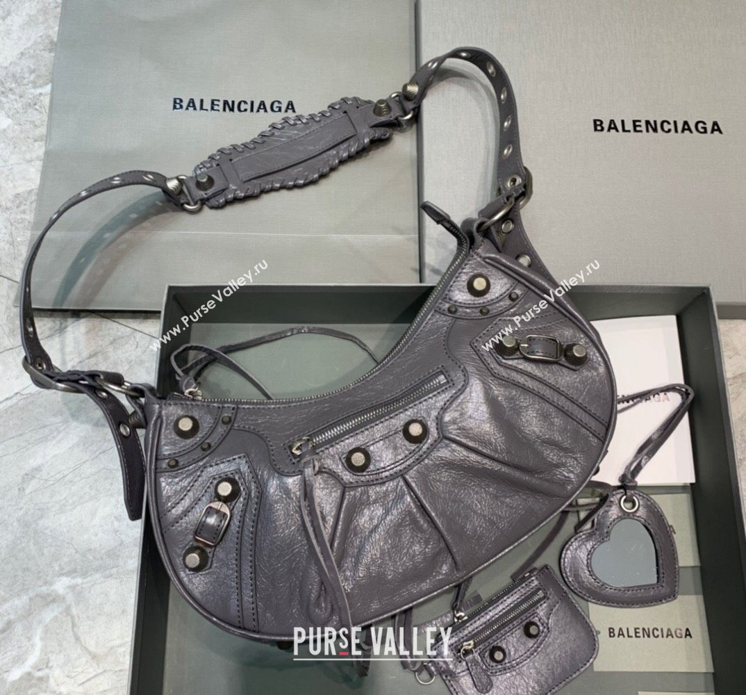 Balenciaga Le Cagole Lambskin Small Shoulder Bag Dark Grey/Aged Silver 2021 (JM-21120826)