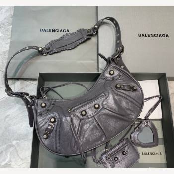 Balenciaga Le Cagole Lambskin Small Shoulder Bag Dark Grey/Aged Silver 2021 (JM-21120826)