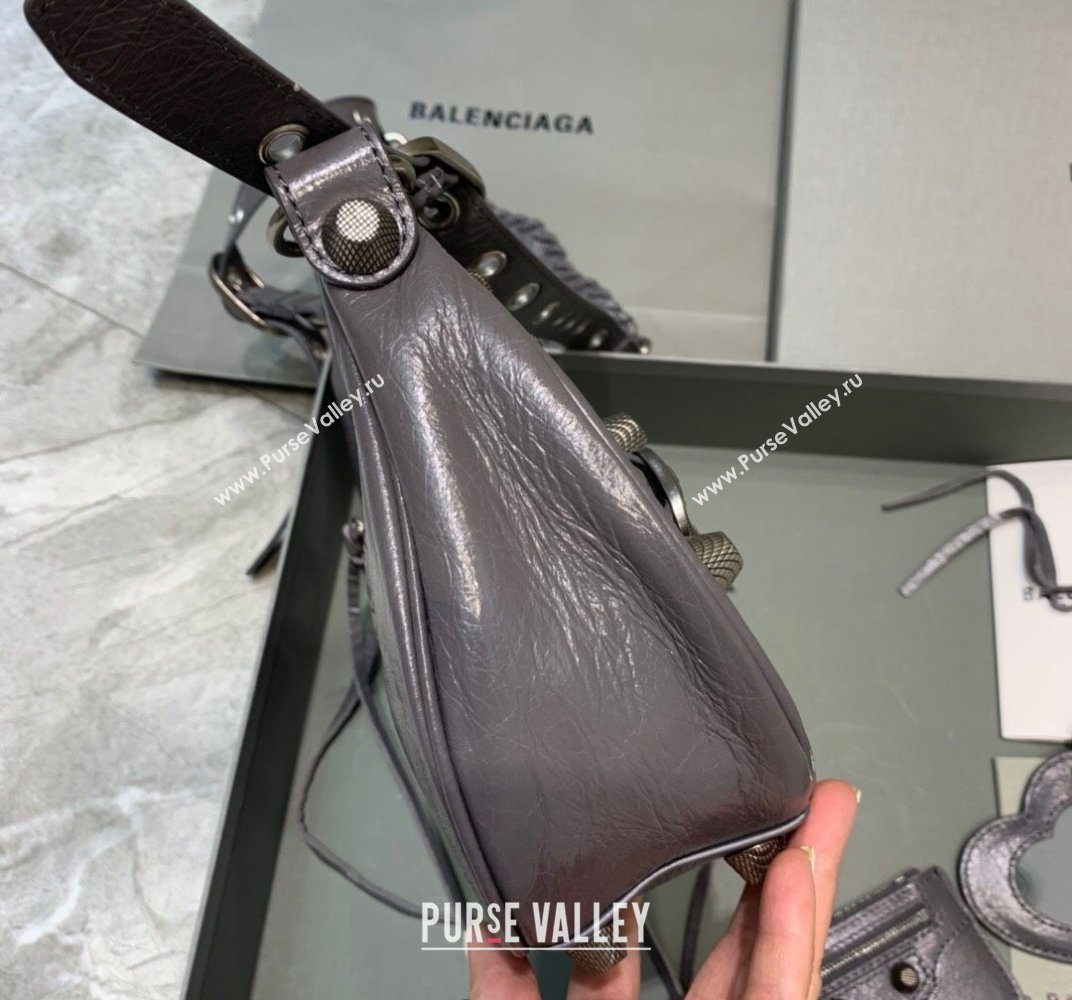 Balenciaga Le Cagole Lambskin Small Shoulder Bag Dark Grey/Aged Silver 2021 (JM-21120826)