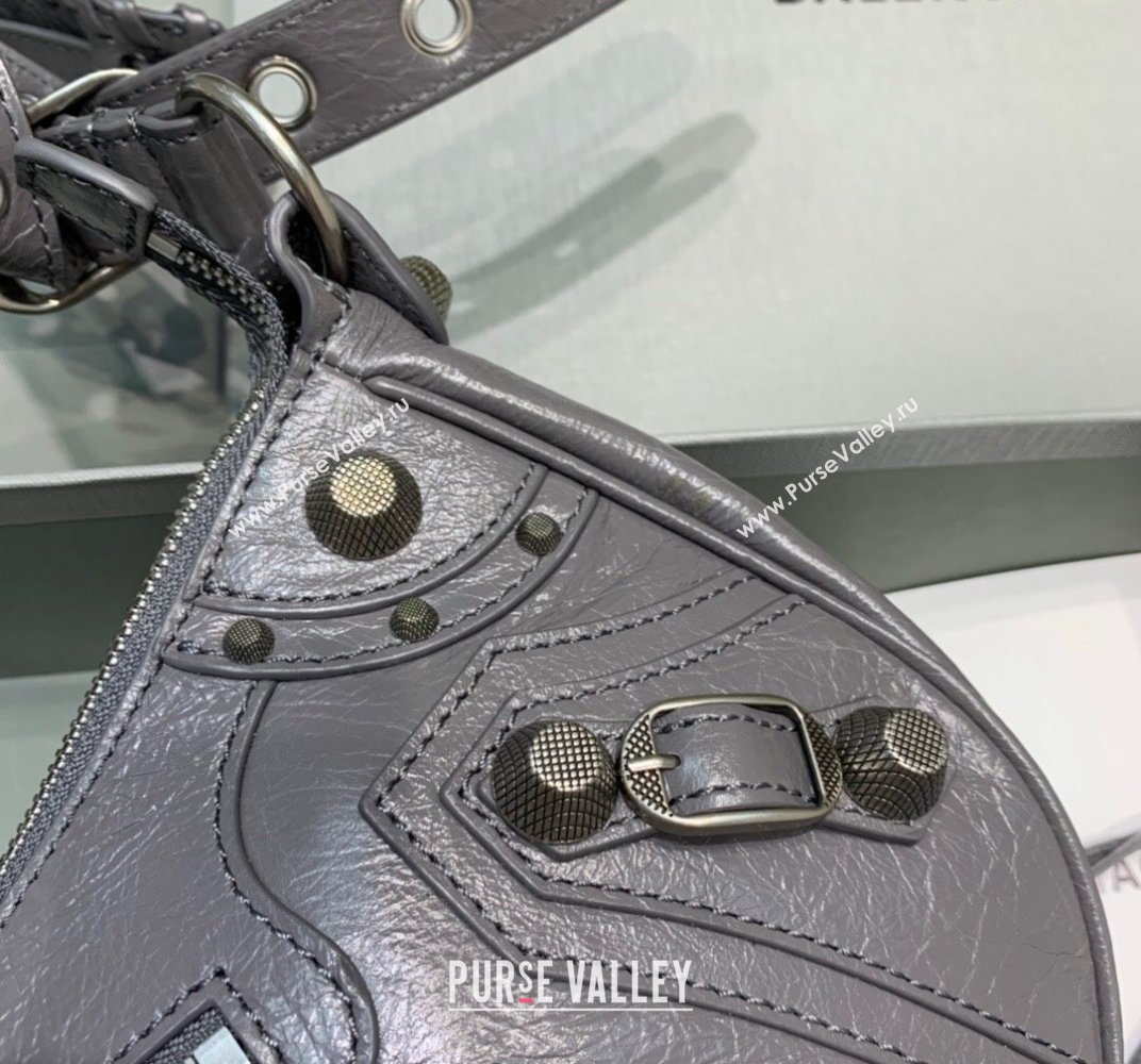 Balenciaga Le Cagole Lambskin Small Shoulder Bag Dark Grey/Aged Silver 2021 (JM-21120826)