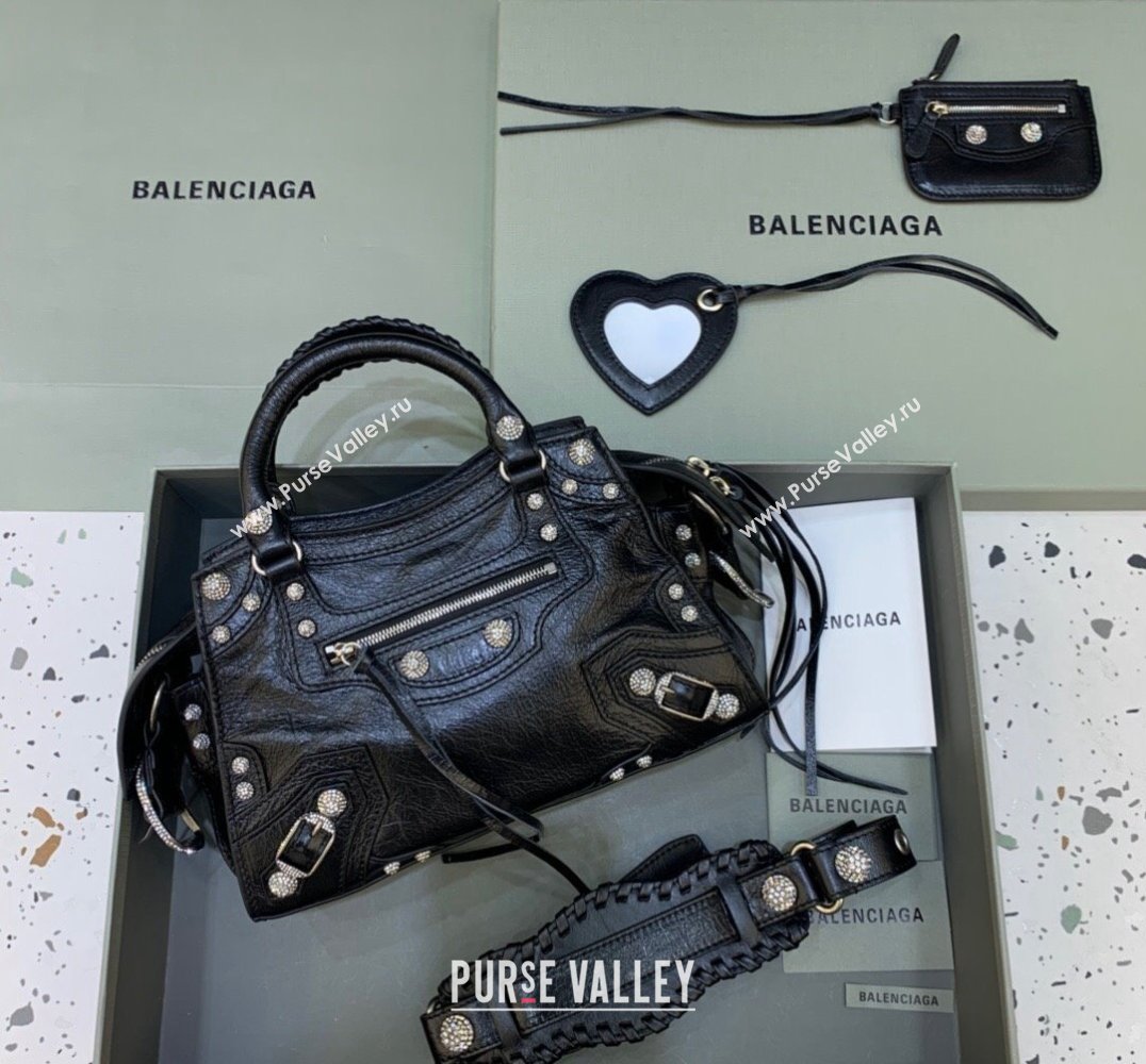Balenciaga Neo Cagole XS Lambskin Top Handle Bag with Crystal Black 2025 638515 (JM-250206004)