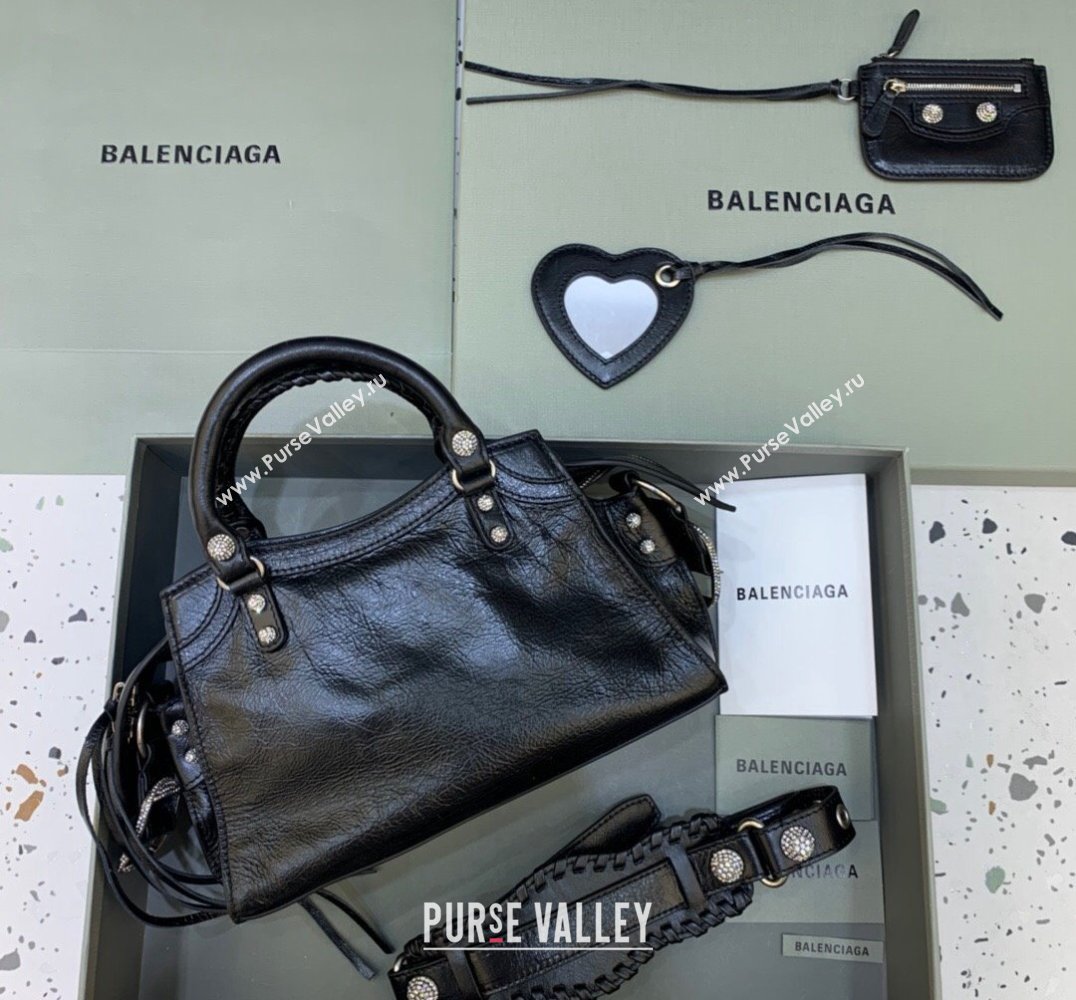 Balenciaga Neo Cagole XS Lambskin Top Handle Bag with Crystal Black 2025 638515 (JM-250206004)