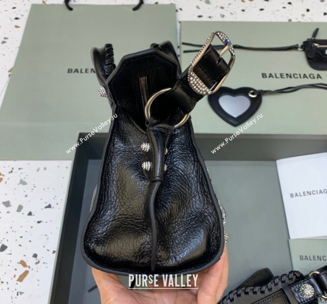 Balenciaga Neo Cagole XS Lambskin Top Handle Bag with Crystal Black 2025 638515 (JM-250206004)