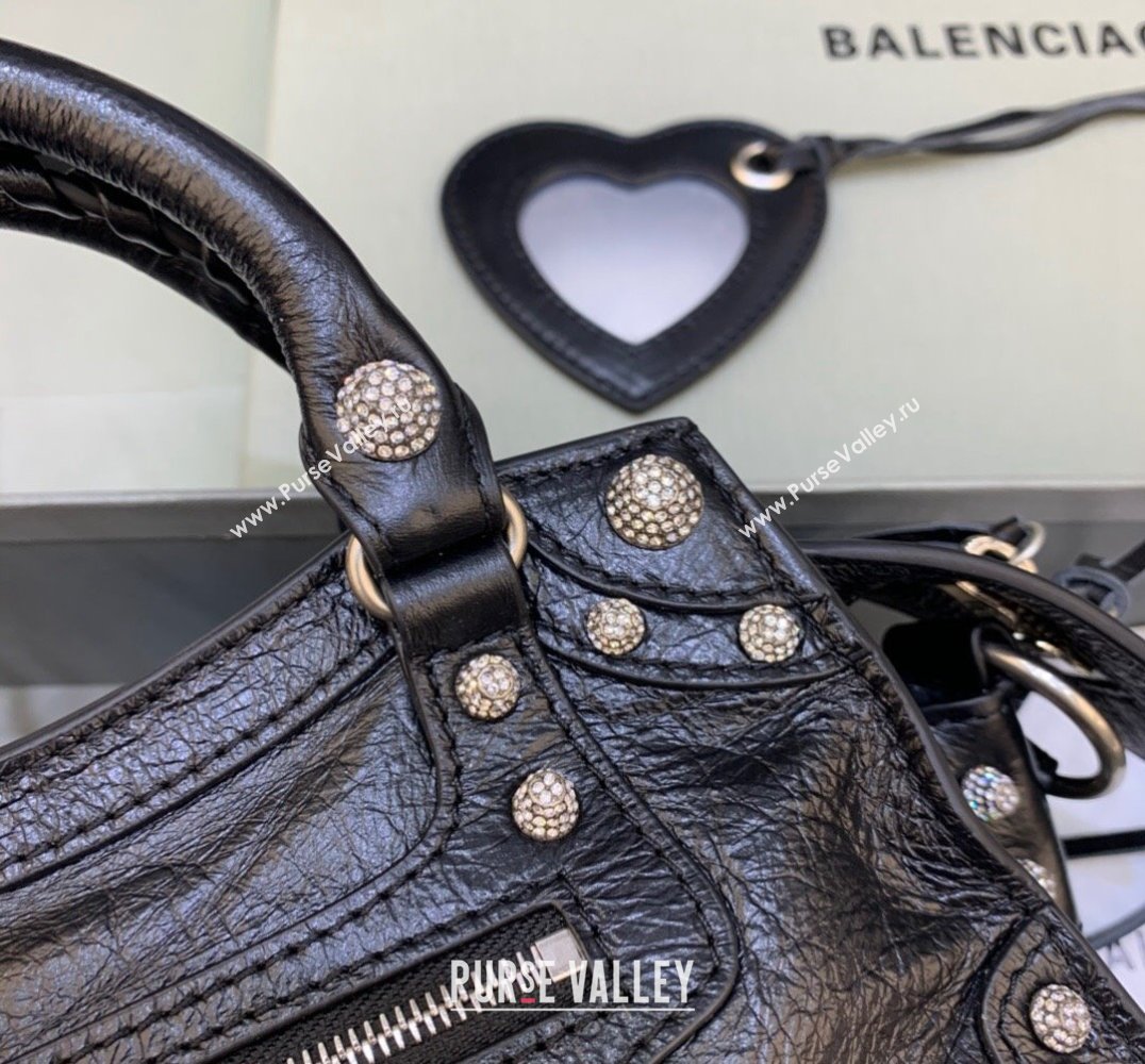 Balenciaga Neo Cagole XS Lambskin Top Handle Bag with Crystal Black 2025 638515 (JM-250206004)