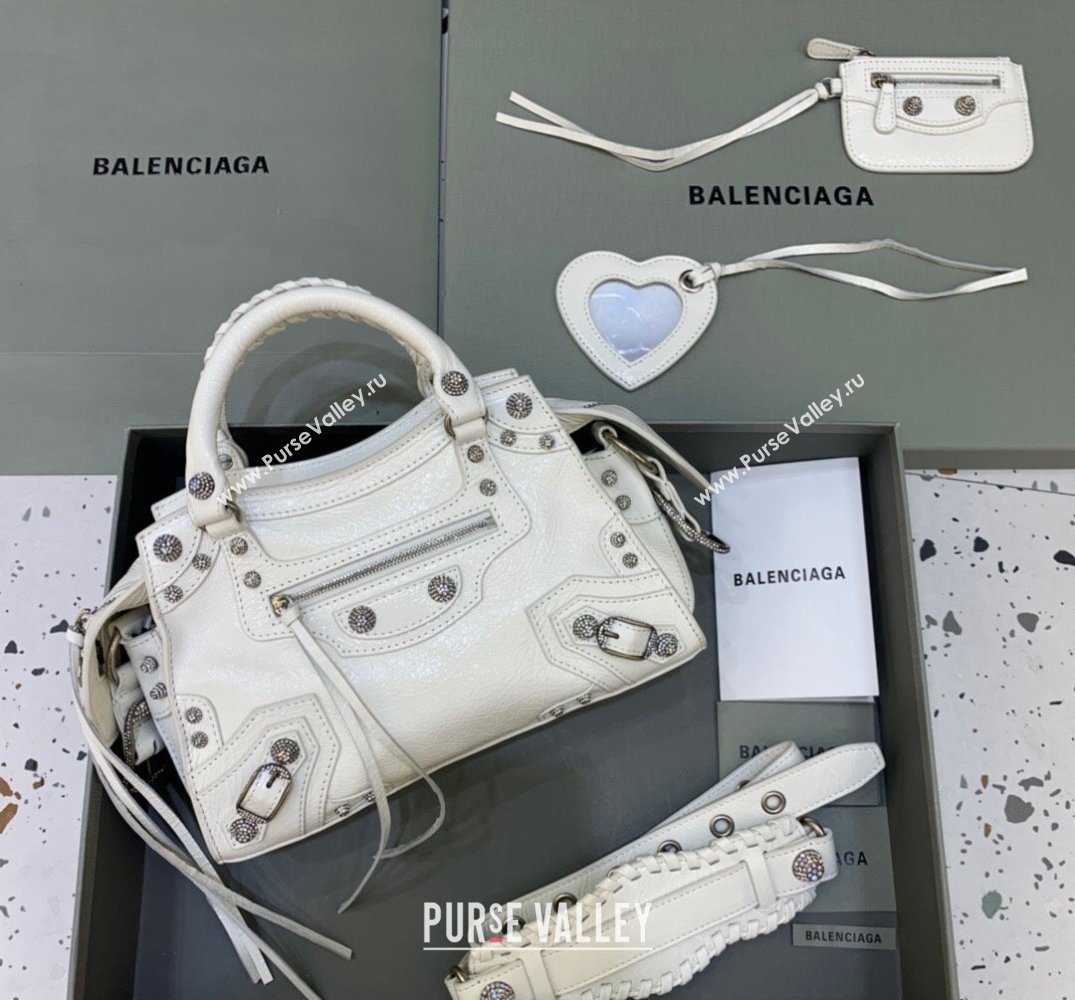 Balenciaga Neo Cagole XS Lambskin Top Handle Bag with Crystal White 2025 638515 (JM-250206003)