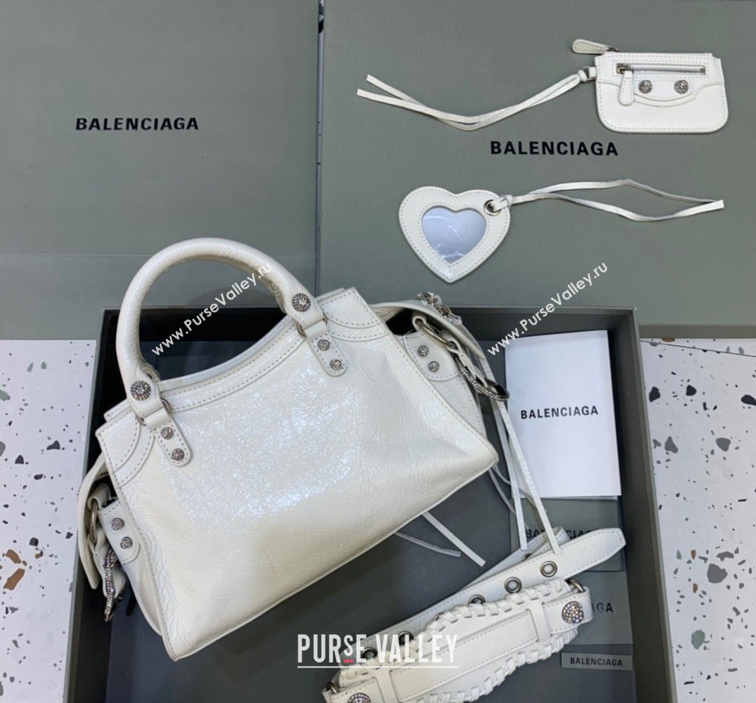 Balenciaga Neo Cagole XS Lambskin Top Handle Bag with Crystal White 2025 638515 (JM-250206003)