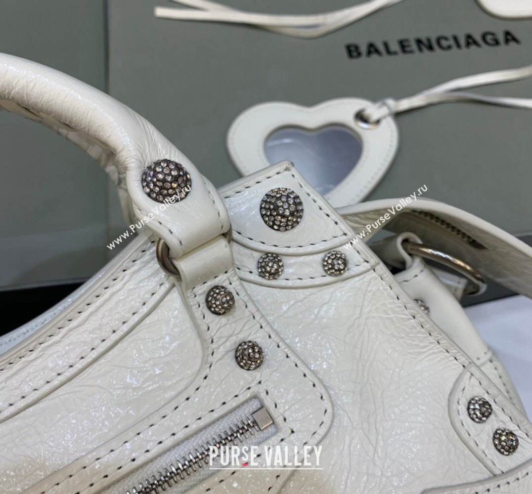 Balenciaga Neo Cagole XS Lambskin Top Handle Bag with Crystal White 2025 638515 (JM-250206003)