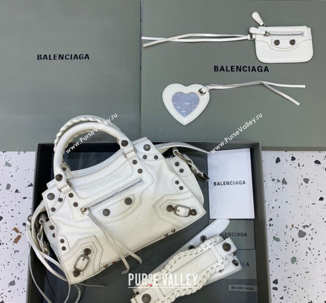 Balenciaga Neo Cagole XS Lambskin Top Handle Bag White/Aged Silver 2025 638515 (JM-250206005)