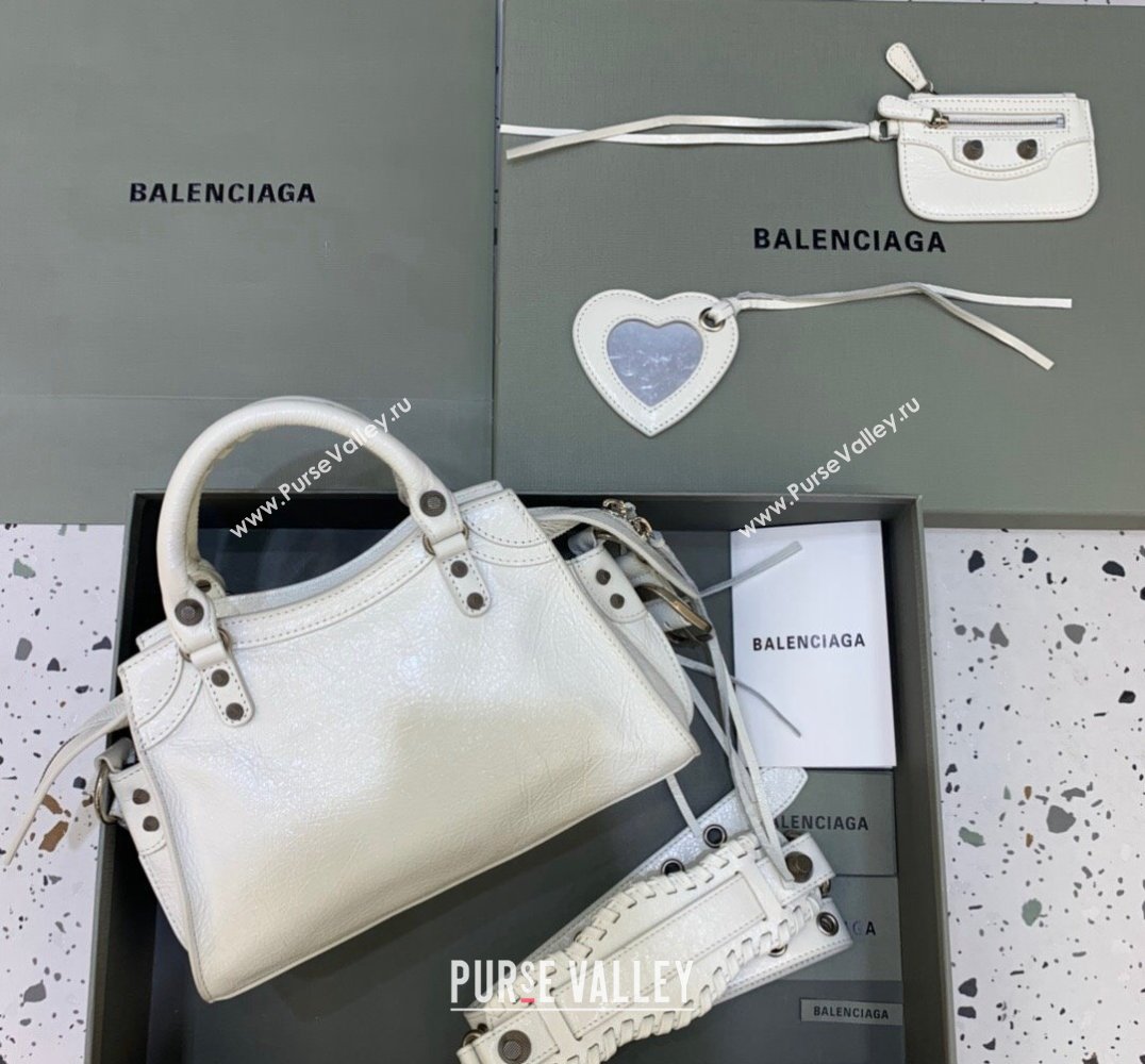 Balenciaga Neo Cagole XS Lambskin Top Handle Bag White/Aged Silver 2025 638515 (JM-250206005)