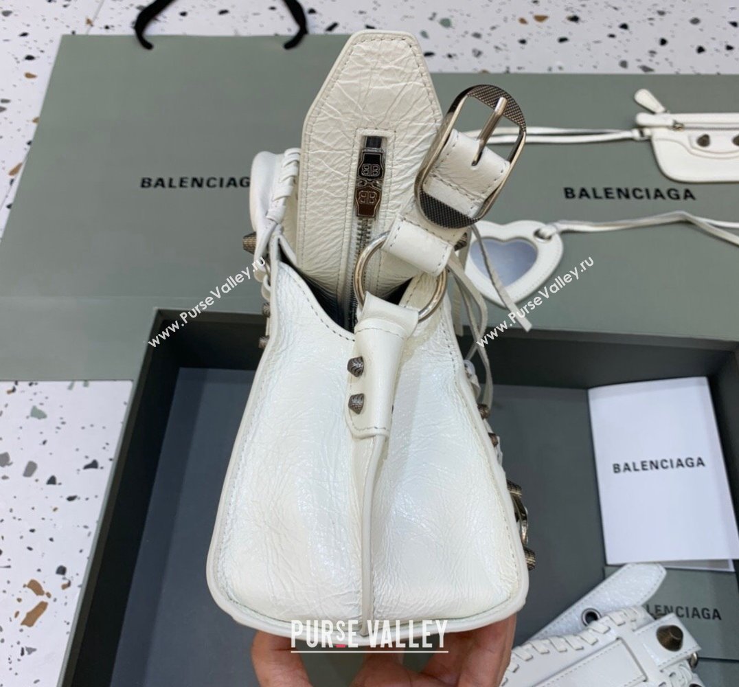 Balenciaga Neo Cagole XS Lambskin Top Handle Bag White/Aged Silver 2025 638515 (JM-250206005)
