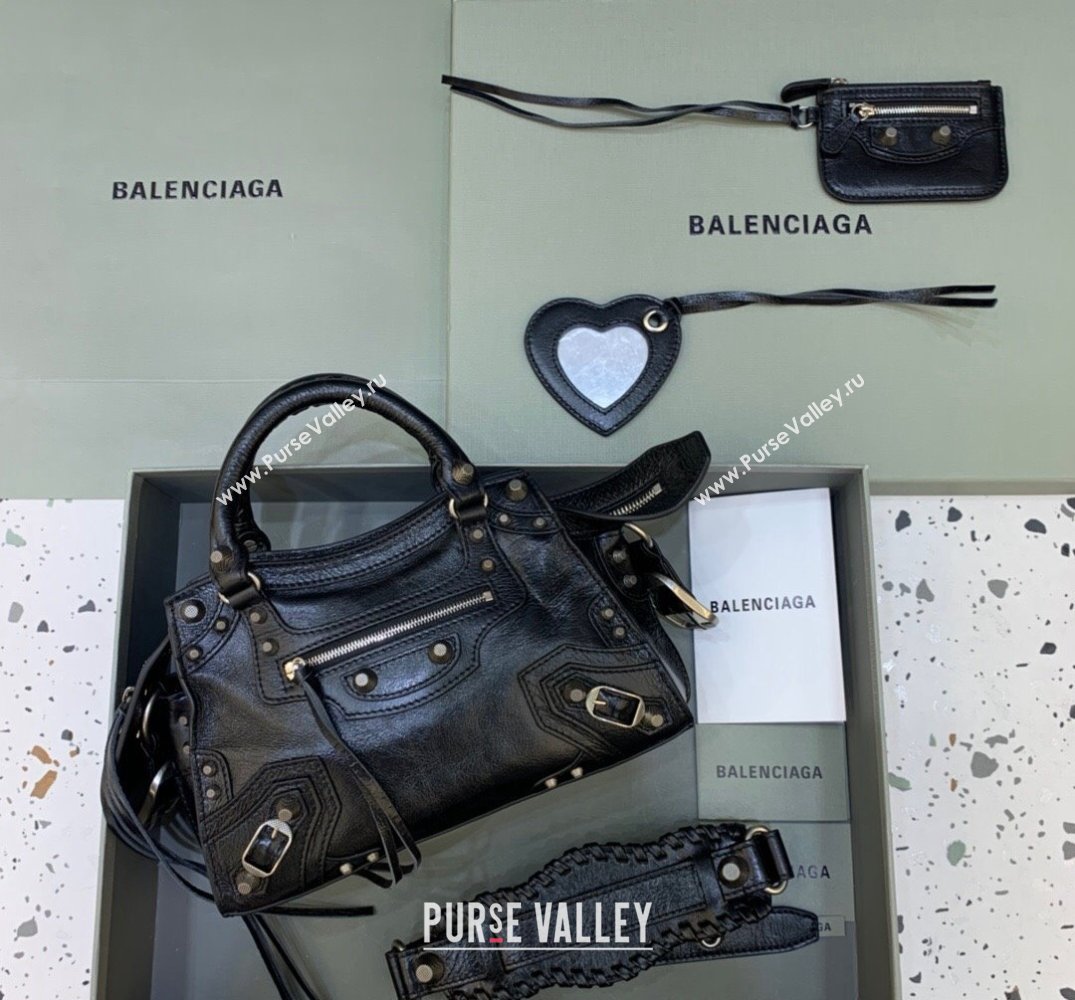 Balenciaga Neo Cagole XS Lambskin Top Handle Bag Black/Aged Silver 2025 638515 (JM-250206006)