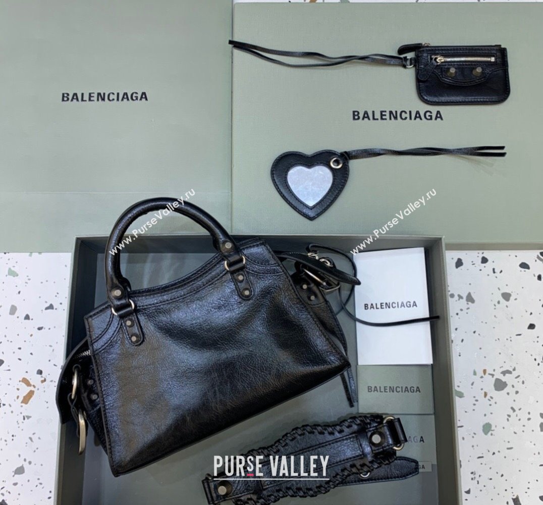 Balenciaga Neo Cagole XS Lambskin Top Handle Bag Black/Aged Silver 2025 638515 (JM-250206006)