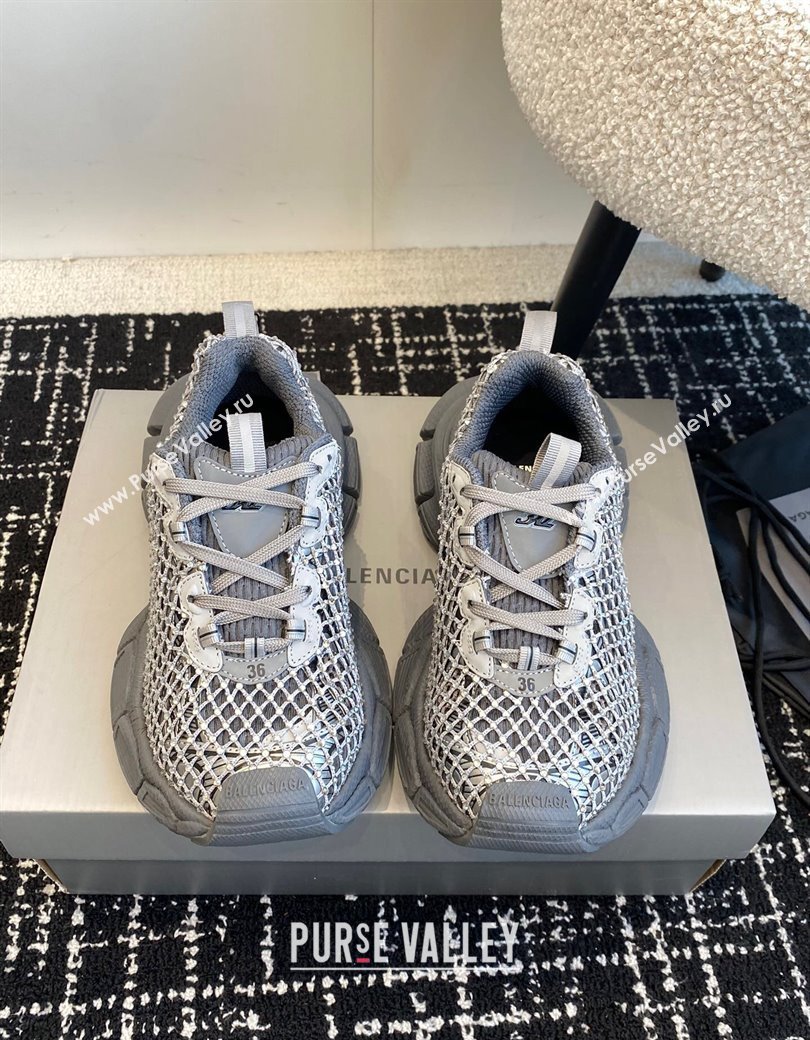 Balenciaga 3XL Fishnet Sneakers in Strass Mesh Grey 2025 0219 (KL-250219077)