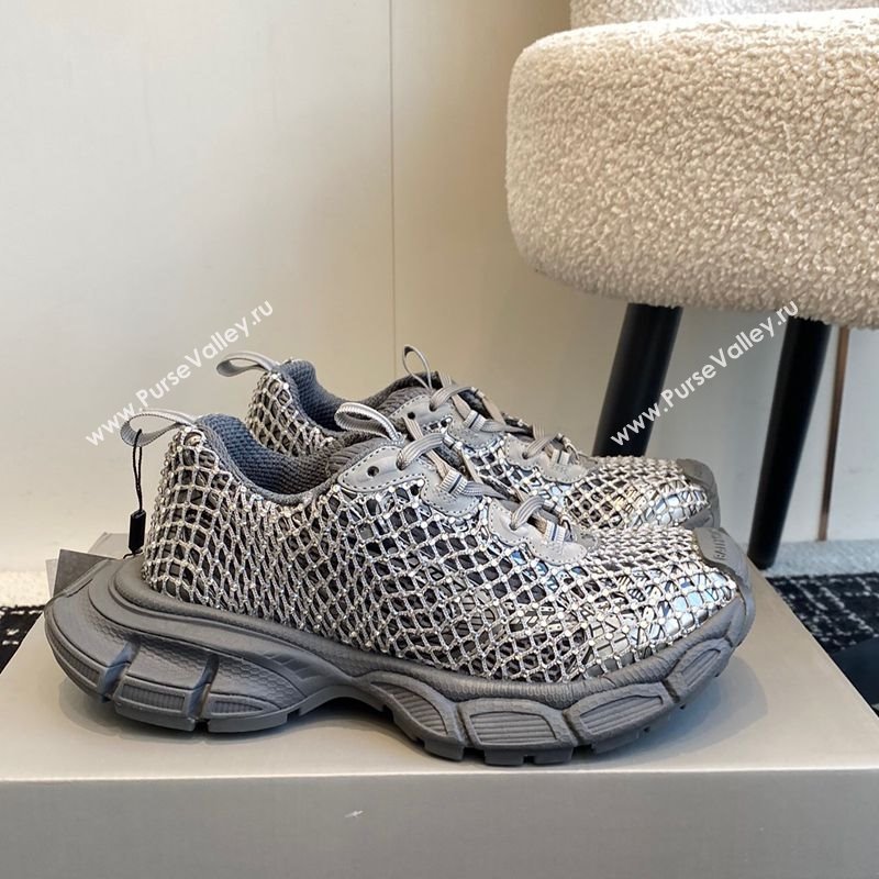 Balenciaga 3XL Fishnet Sneakers in Strass Mesh Grey 2025 0219 (KL-250219077)