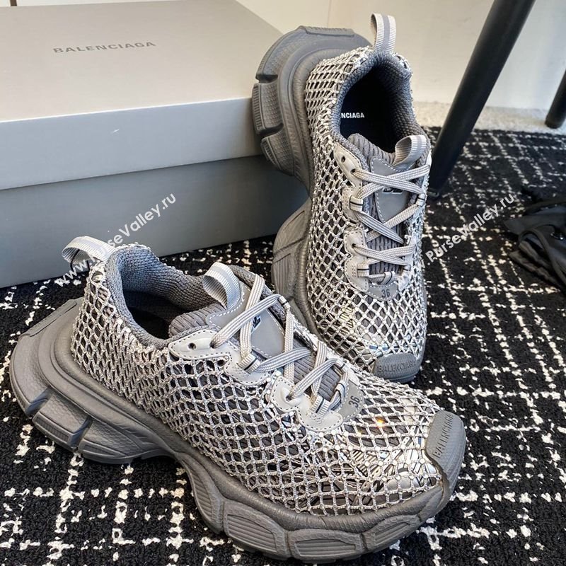 Balenciaga 3XL Fishnet Sneakers in Strass Mesh Grey 2025 0219 (KL-250219077)