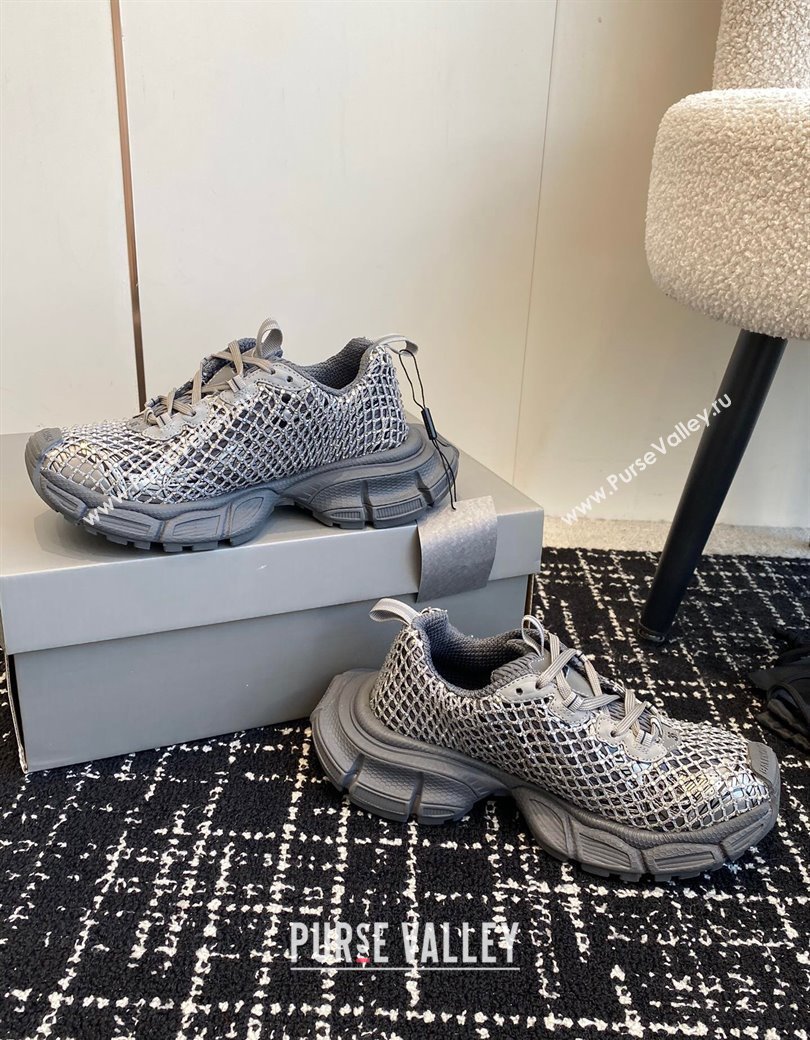 Balenciaga 3XL Fishnet Sneakers in Strass Mesh Grey 2025 0219 (KL-250219077)