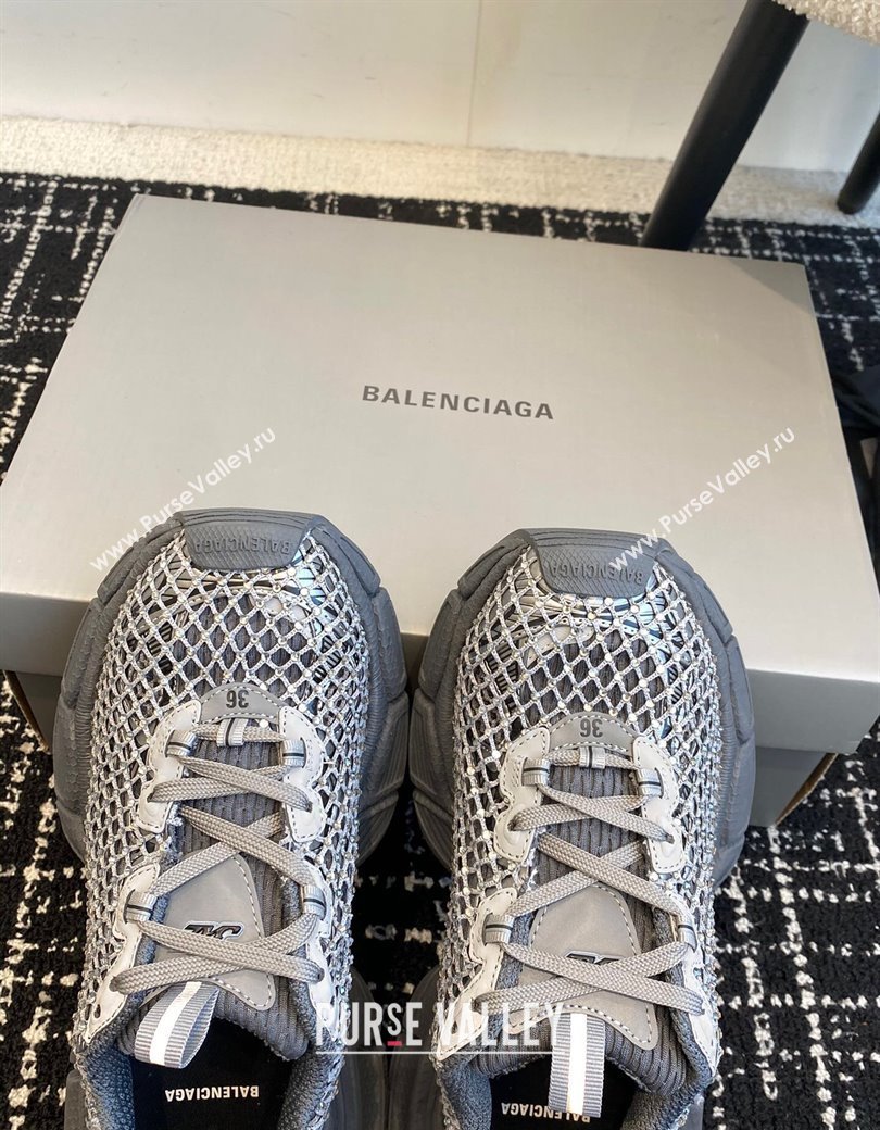 Balenciaga 3XL Fishnet Sneakers in Strass Mesh Grey 2025 0219 (KL-250219077)