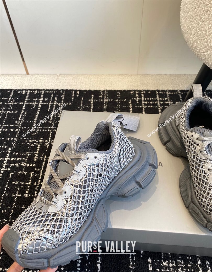 Balenciaga 3XL Fishnet Sneakers in Strass Mesh Grey 2025 0219 (KL-250219077)