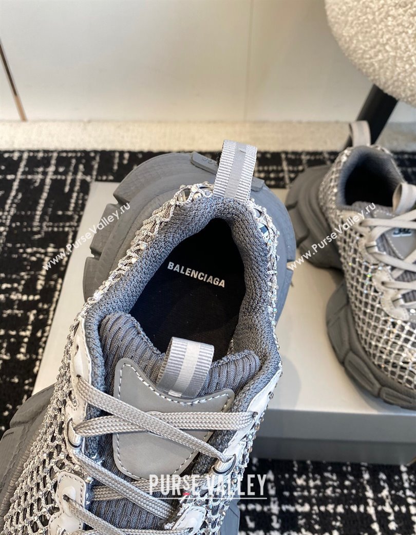 Balenciaga 3XL Fishnet Sneakers in Strass Mesh Grey 2025 0219 (KL-250219077)