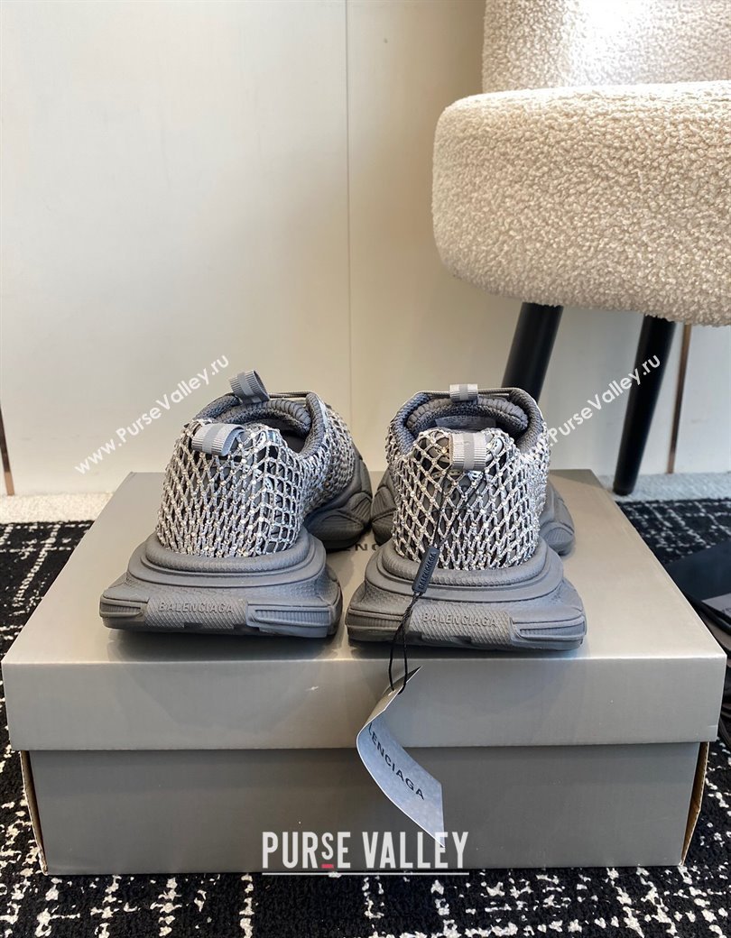 Balenciaga 3XL Fishnet Sneakers in Strass Mesh Grey 2025 0219 (KL-250219077)