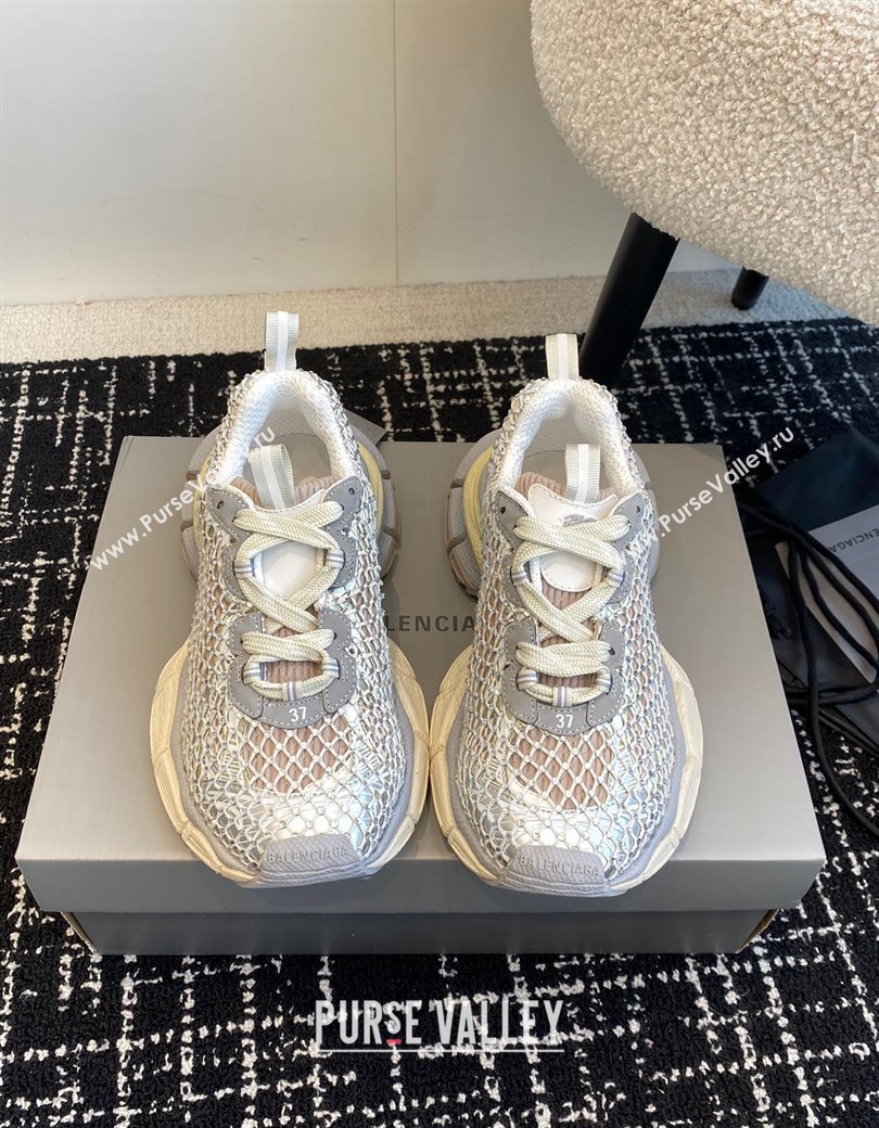 Balenciaga 3XL Fishnet Sneakers in Strass Mesh Silver 2025 0219 (KL-250219078)