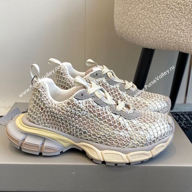 Balenciaga 3XL Fishnet Sneakers in Strass Mesh Silver 2025 0219 (KL-250219078)